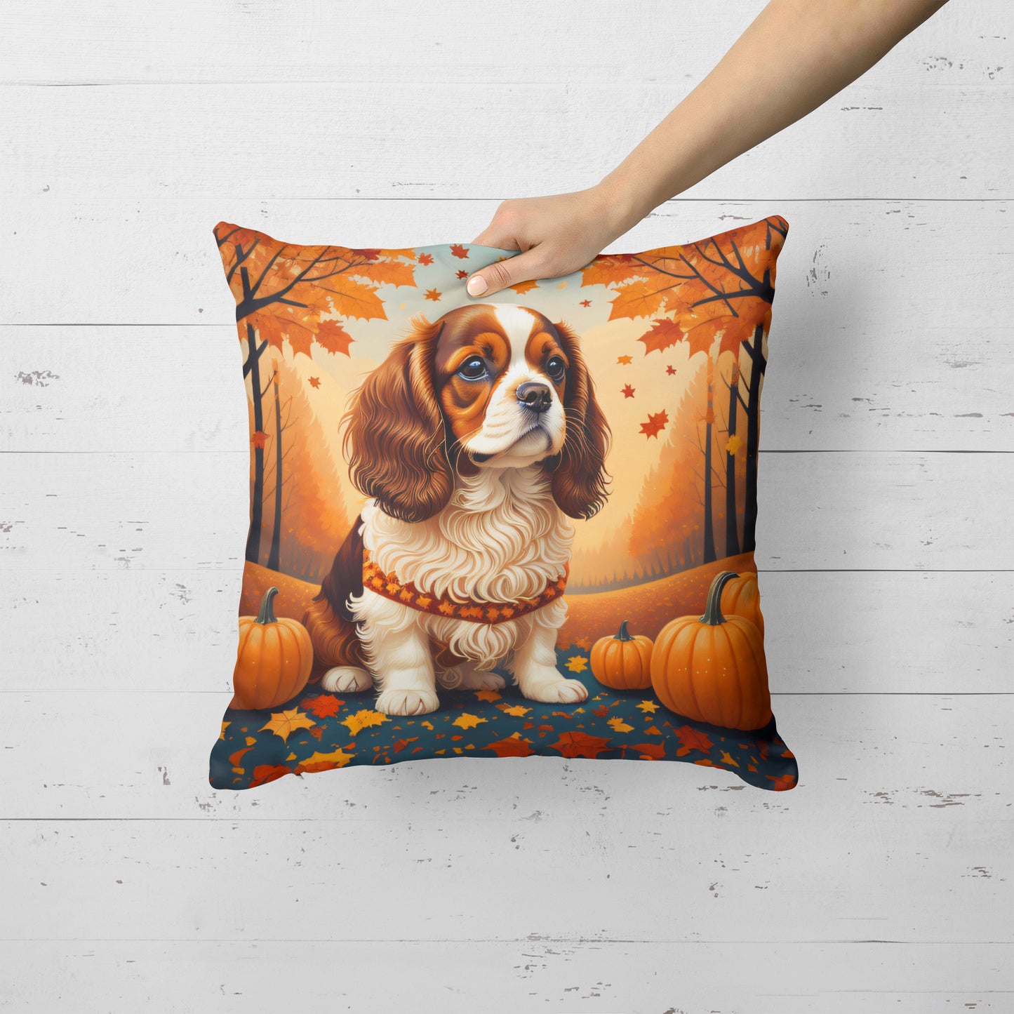 Cavalier Spaniel Fall Throw Pillow