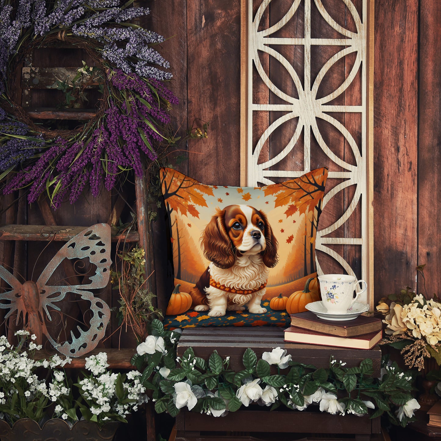 Cavalier Spaniel Fall Throw Pillow