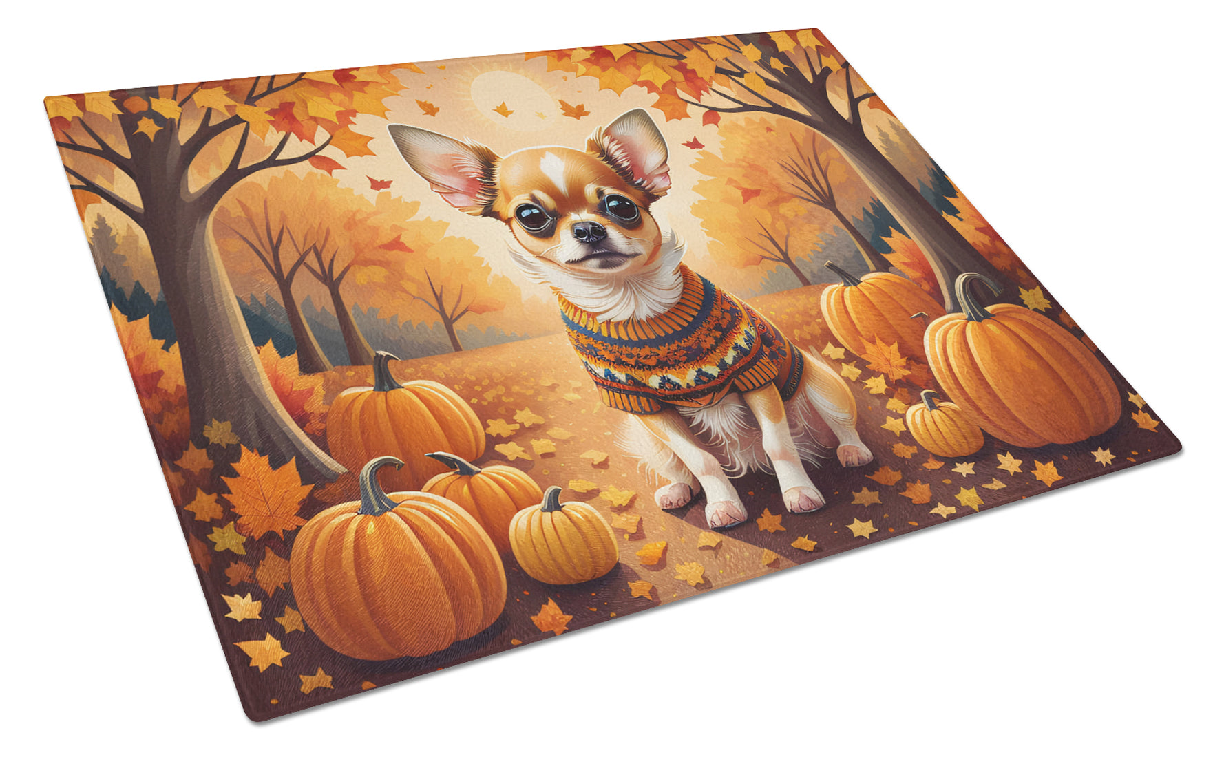 Buy this Chihuahua Fall Glass Cutting Board