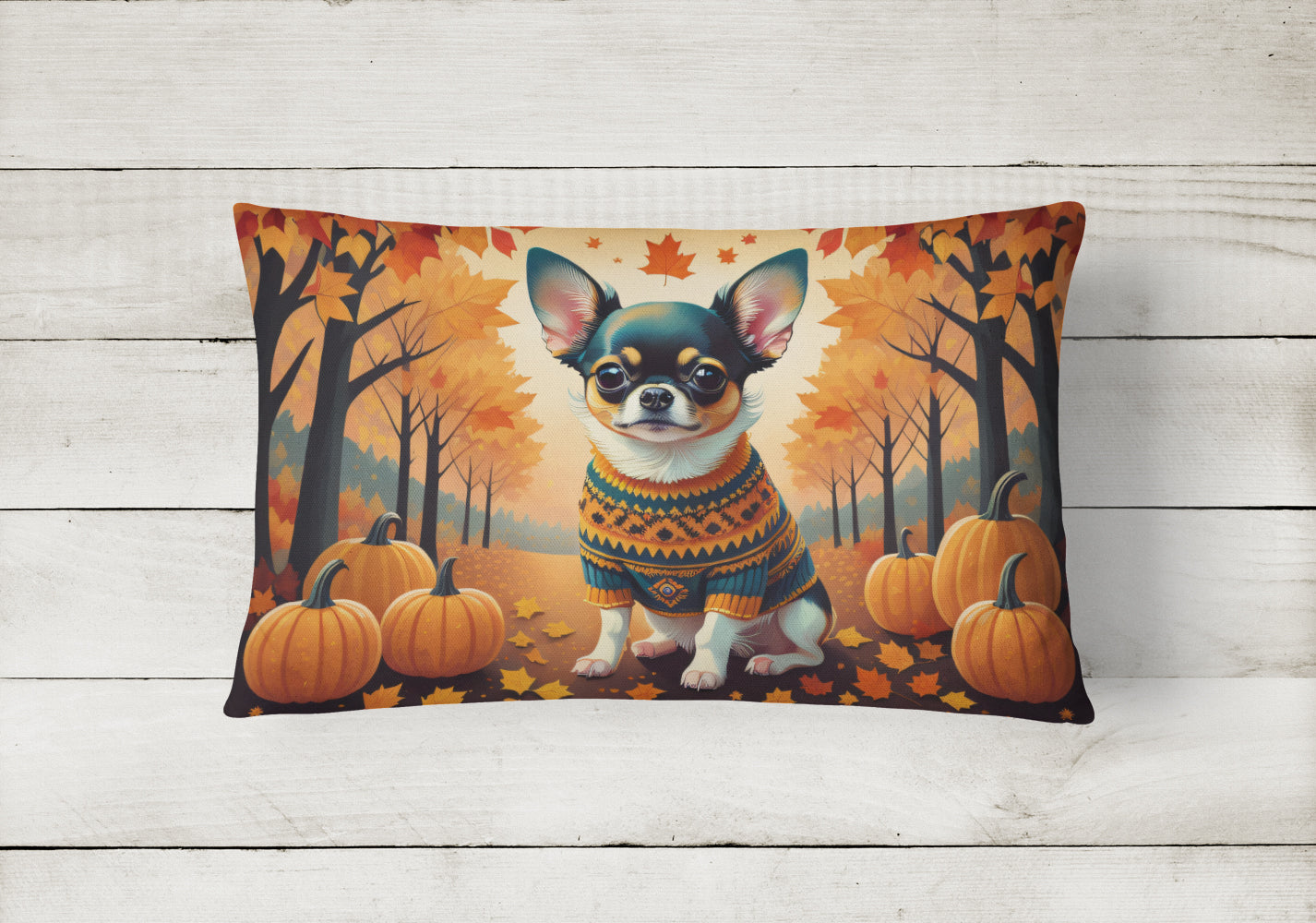 Tricolor Chihuahua Fall Throw Pillow