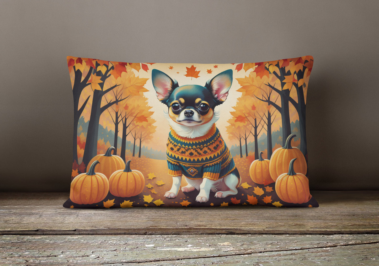 Tricolor Chihuahua Fall Throw Pillow