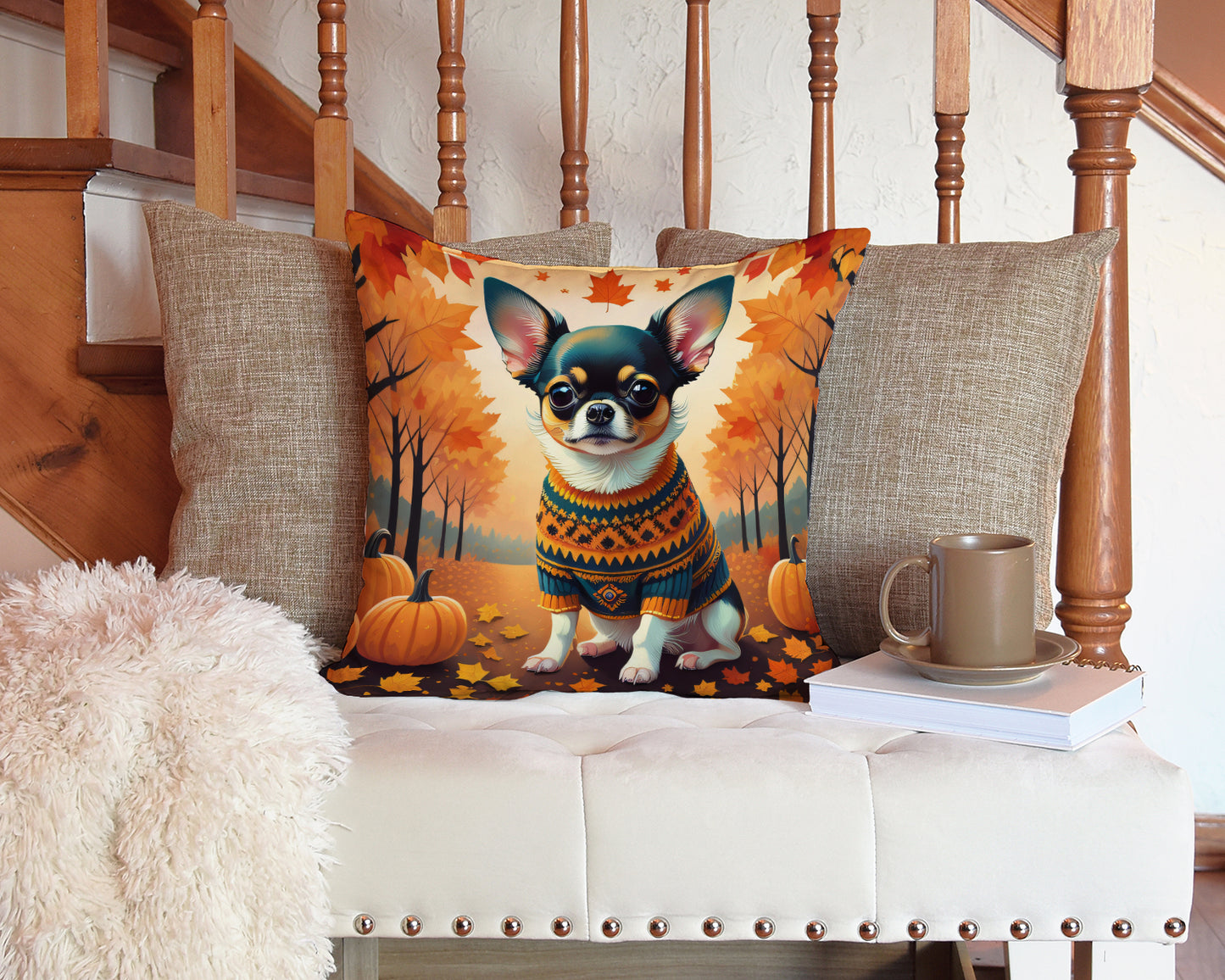 Tricolor Chihuahua Fall Throw Pillow