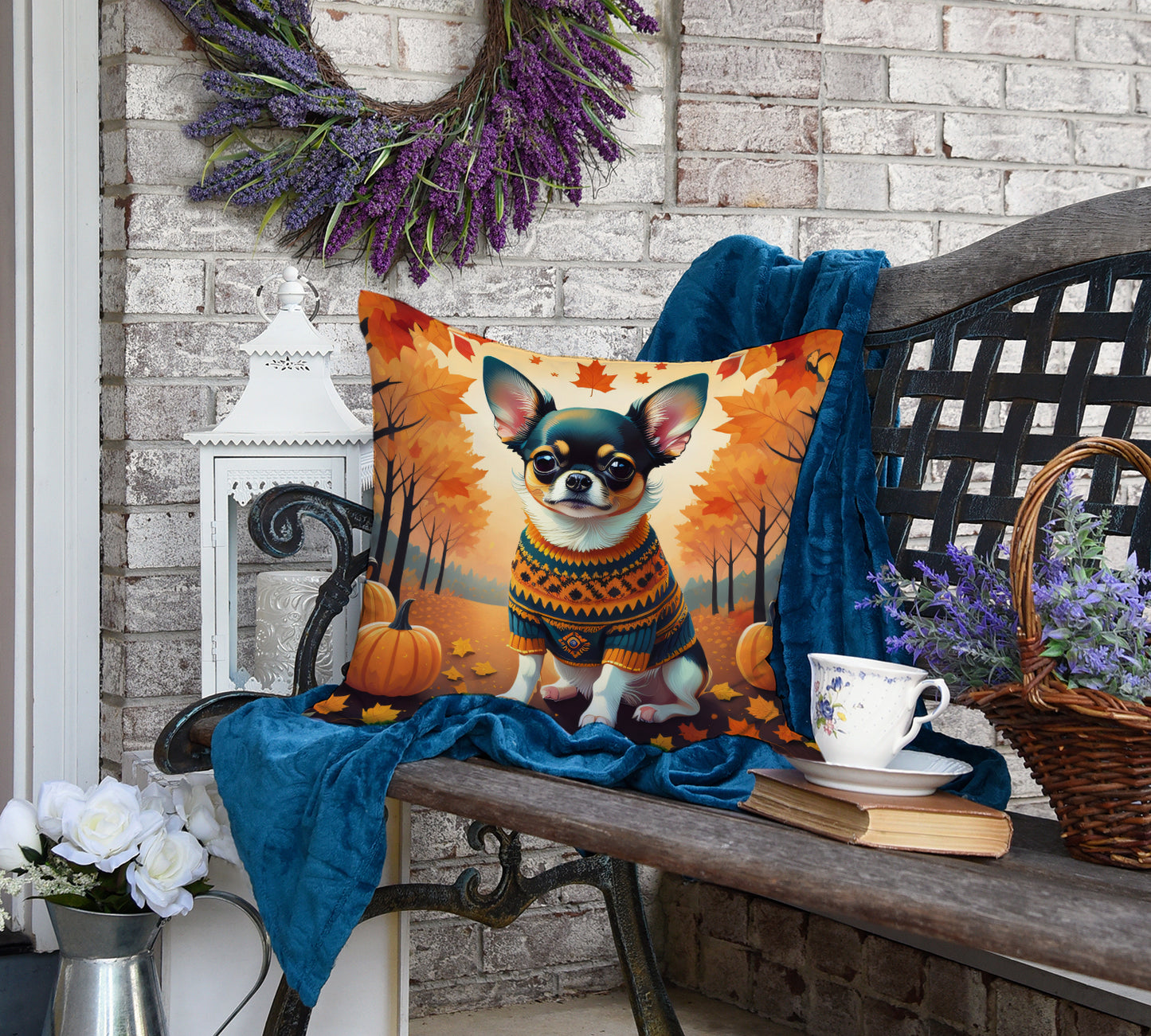 Tricolor Chihuahua Fall Throw Pillow