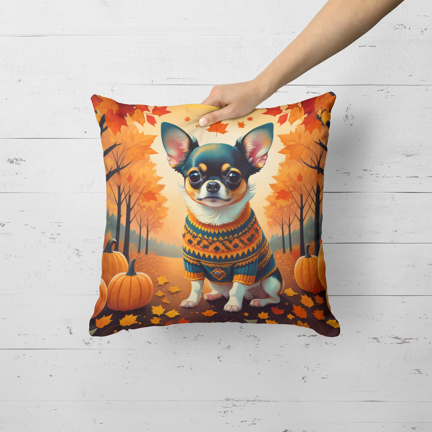 Tricolor Chihuahua Fall Throw Pillow