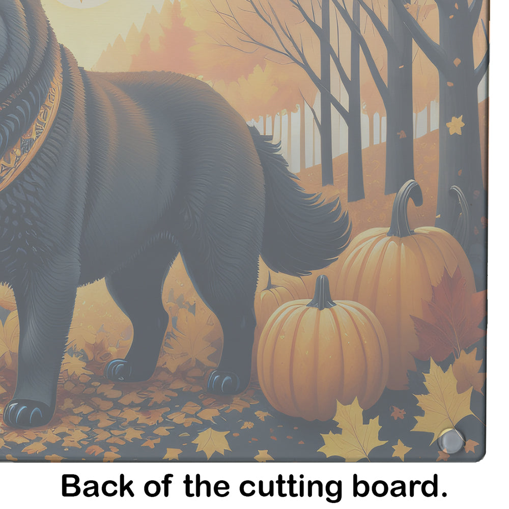 Black Chow Chow Fall Glass Cutting Board