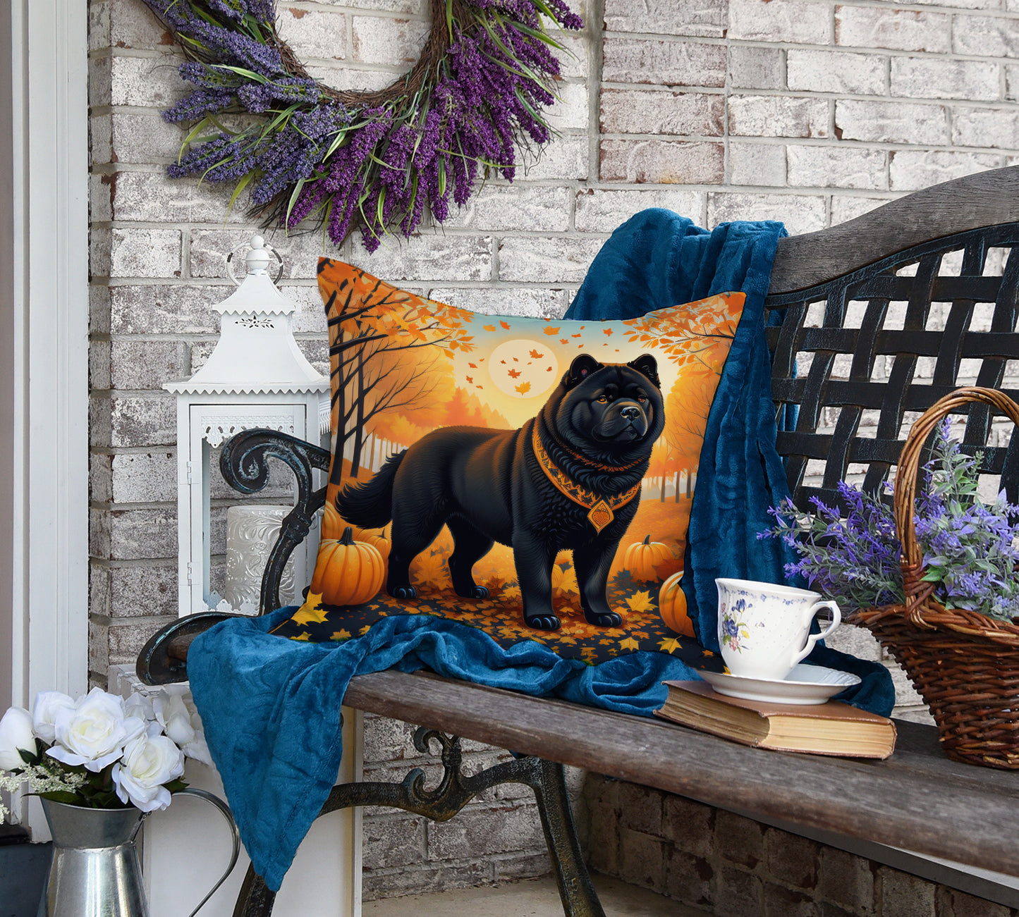 Black Chow Chow Fall Throw Pillow