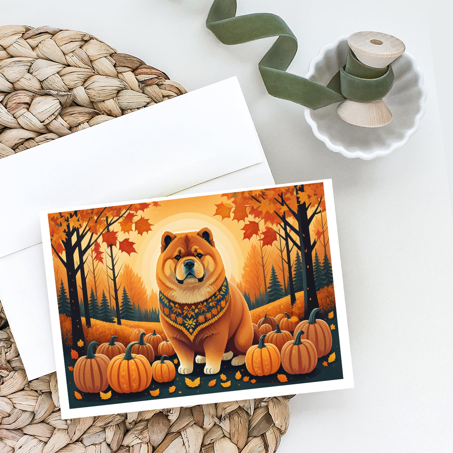 Chow Chow Fall Greeting Cards Pack of 8