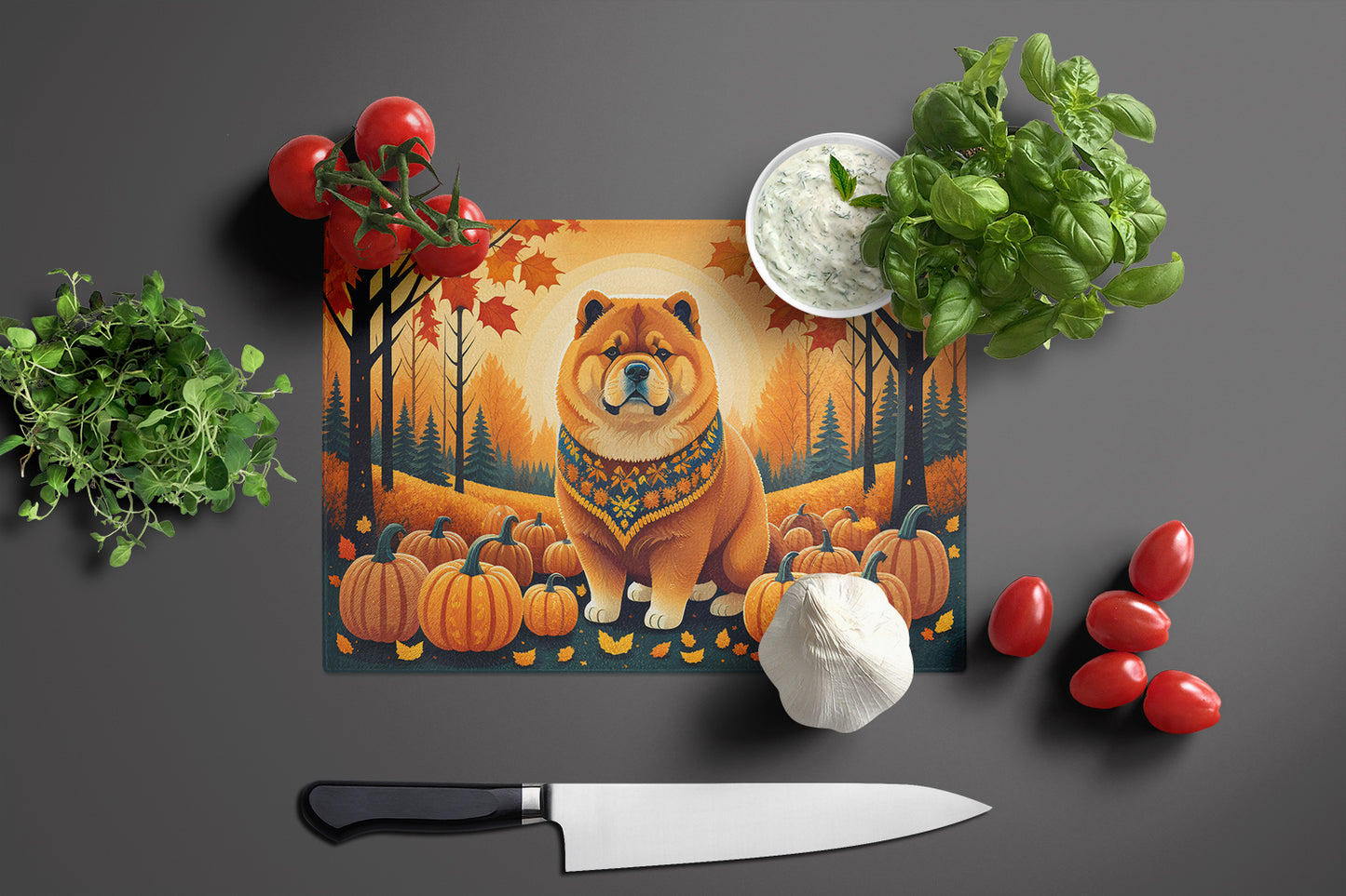 Chow Chow Fall Glass Cutting Board