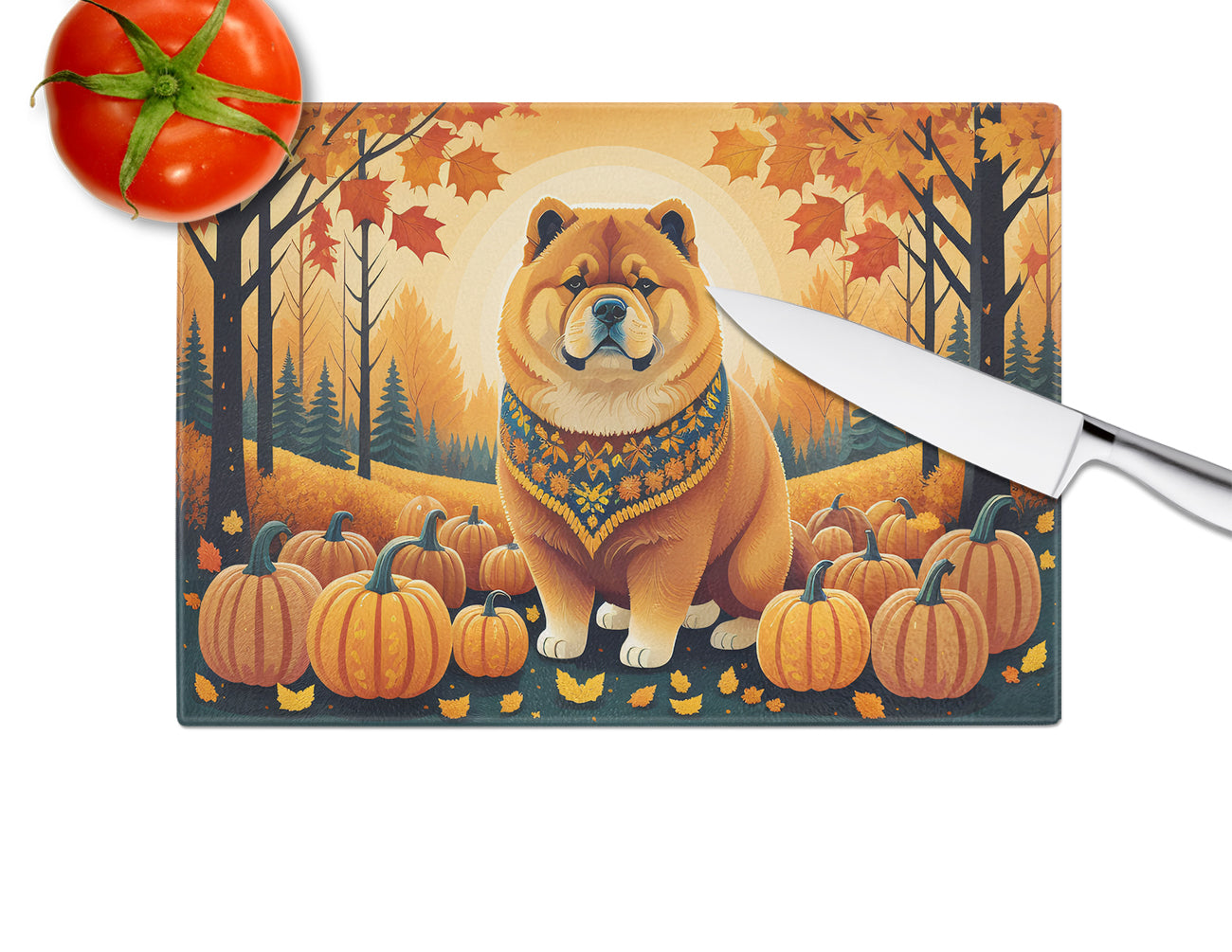 Chow Chow Fall Glass Cutting Board