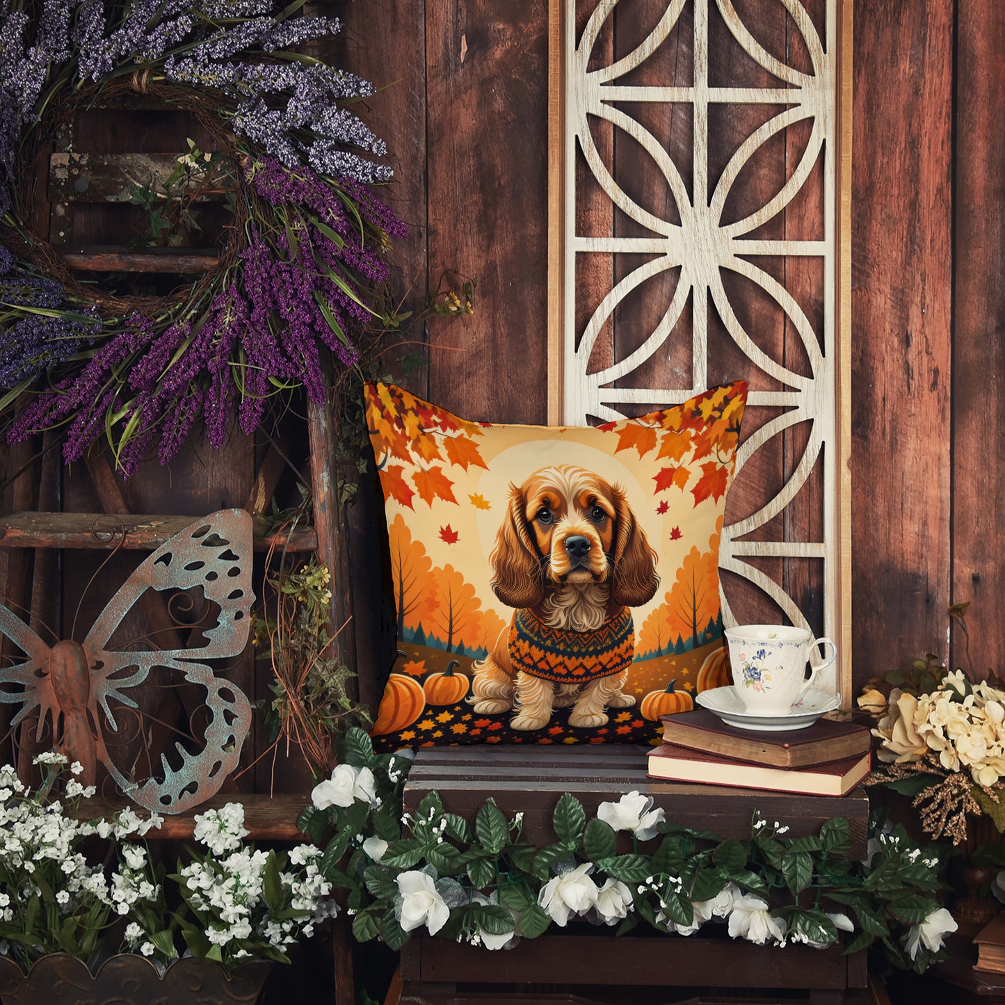 Cocker Spaniel Fall Throw Pillow