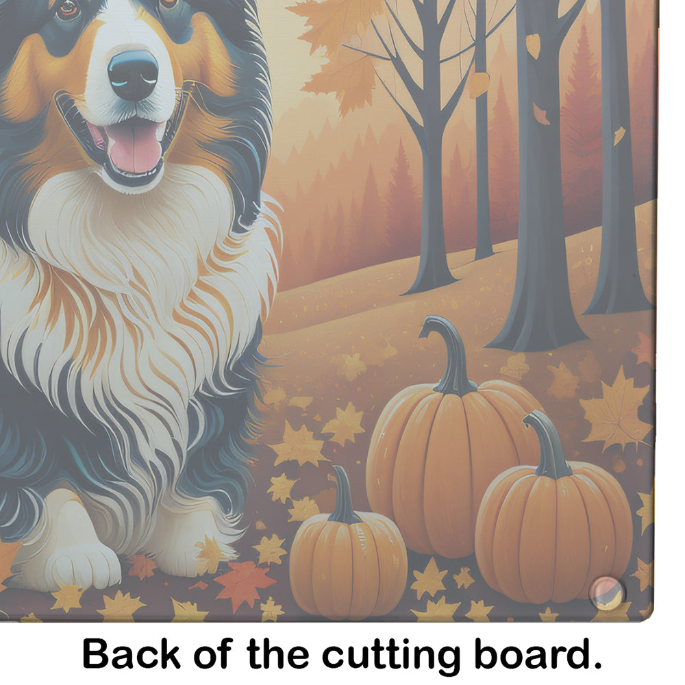 Collie Fall Glass Cutting Board