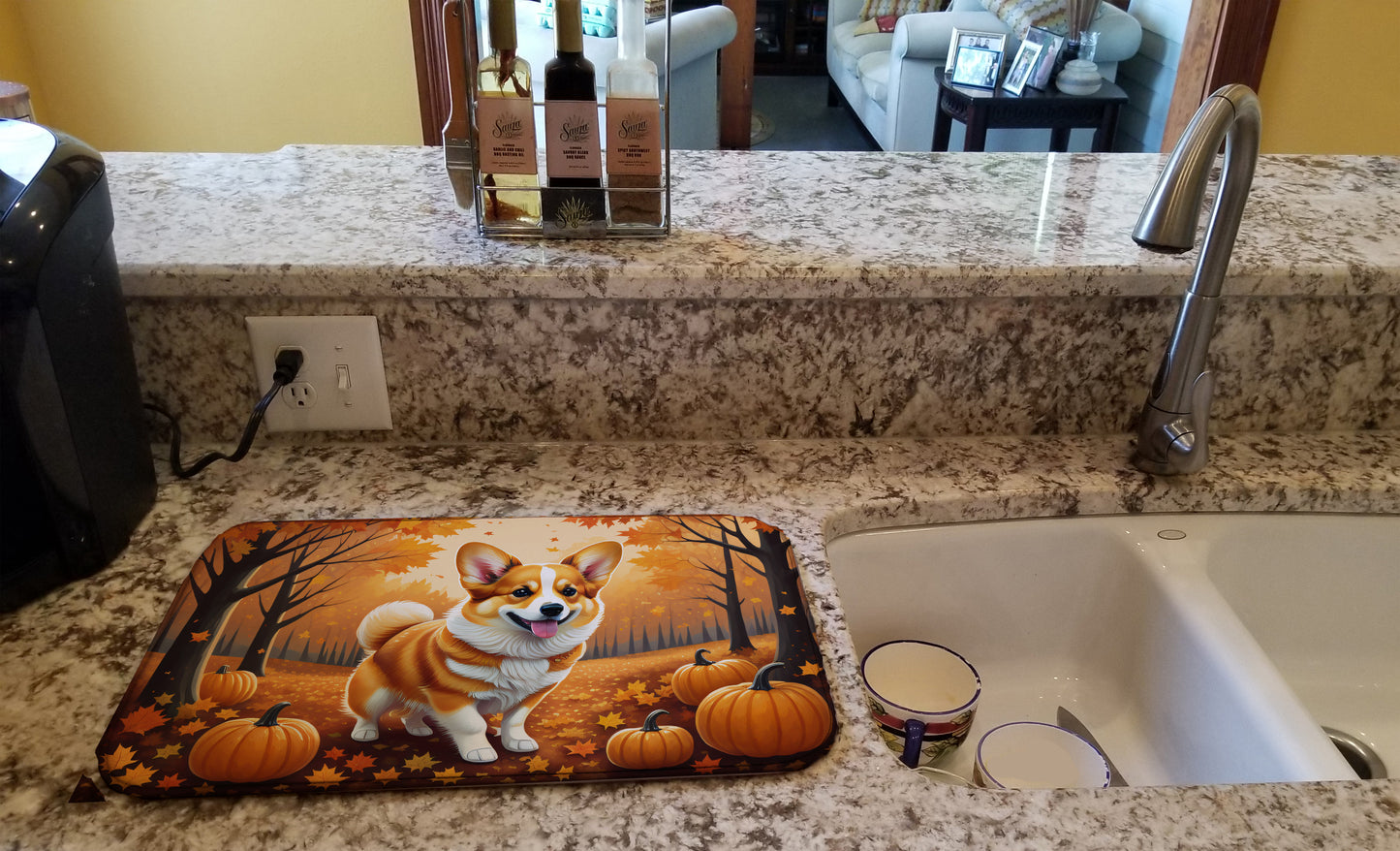 Corgi Fall Dish Drying Mat