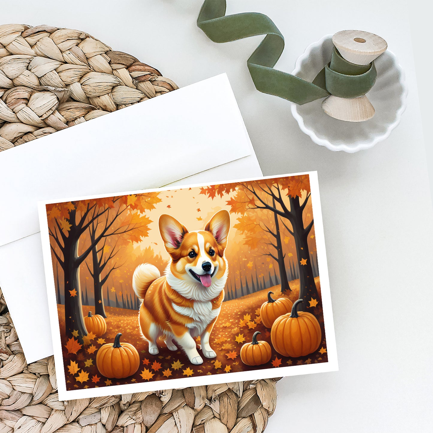 Corgi Fall Greeting Cards Pack of 8