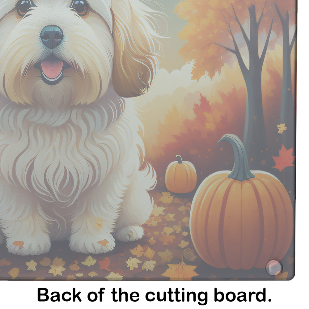 Coton De Tulear Fall Glass Cutting Board