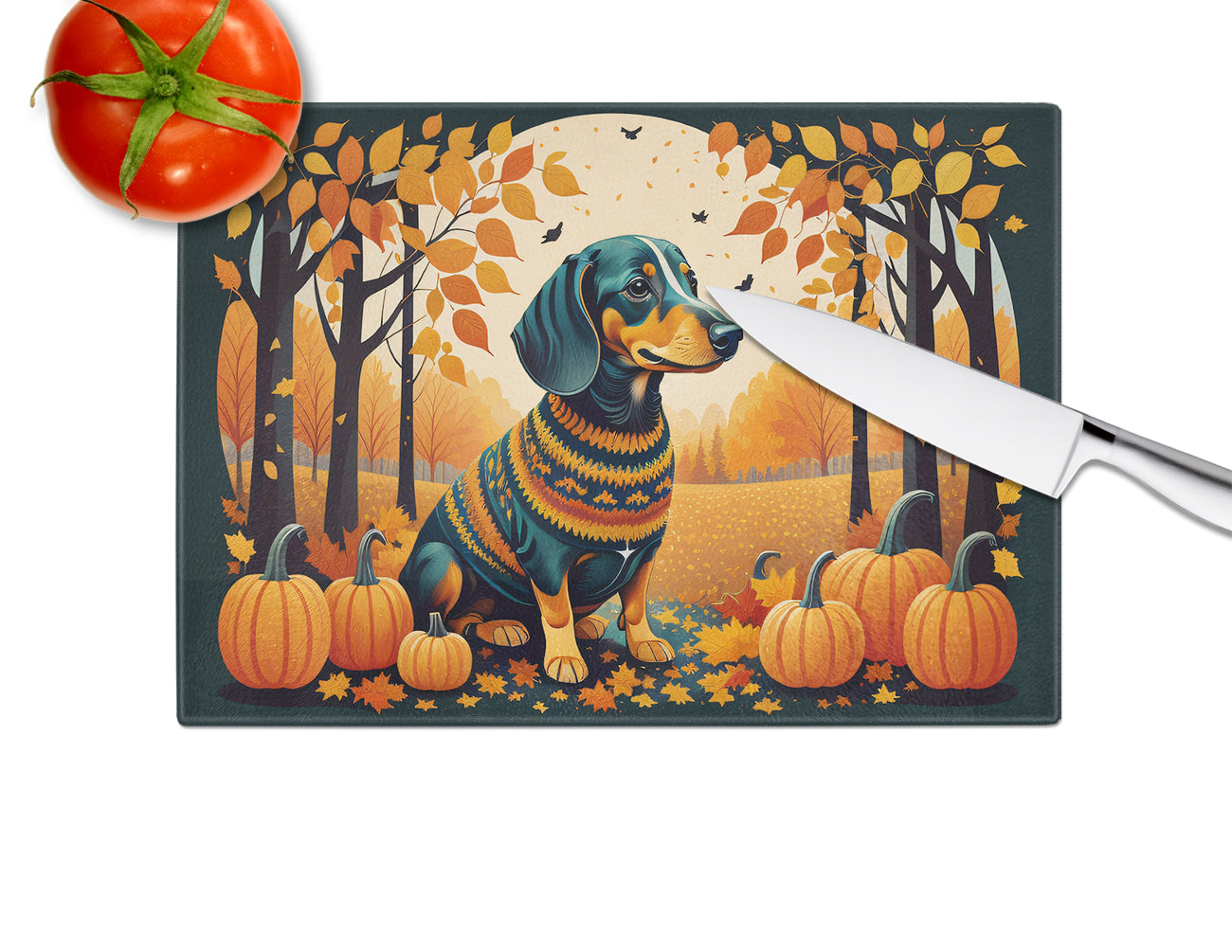 Dachshund Fall Glass Cutting Board