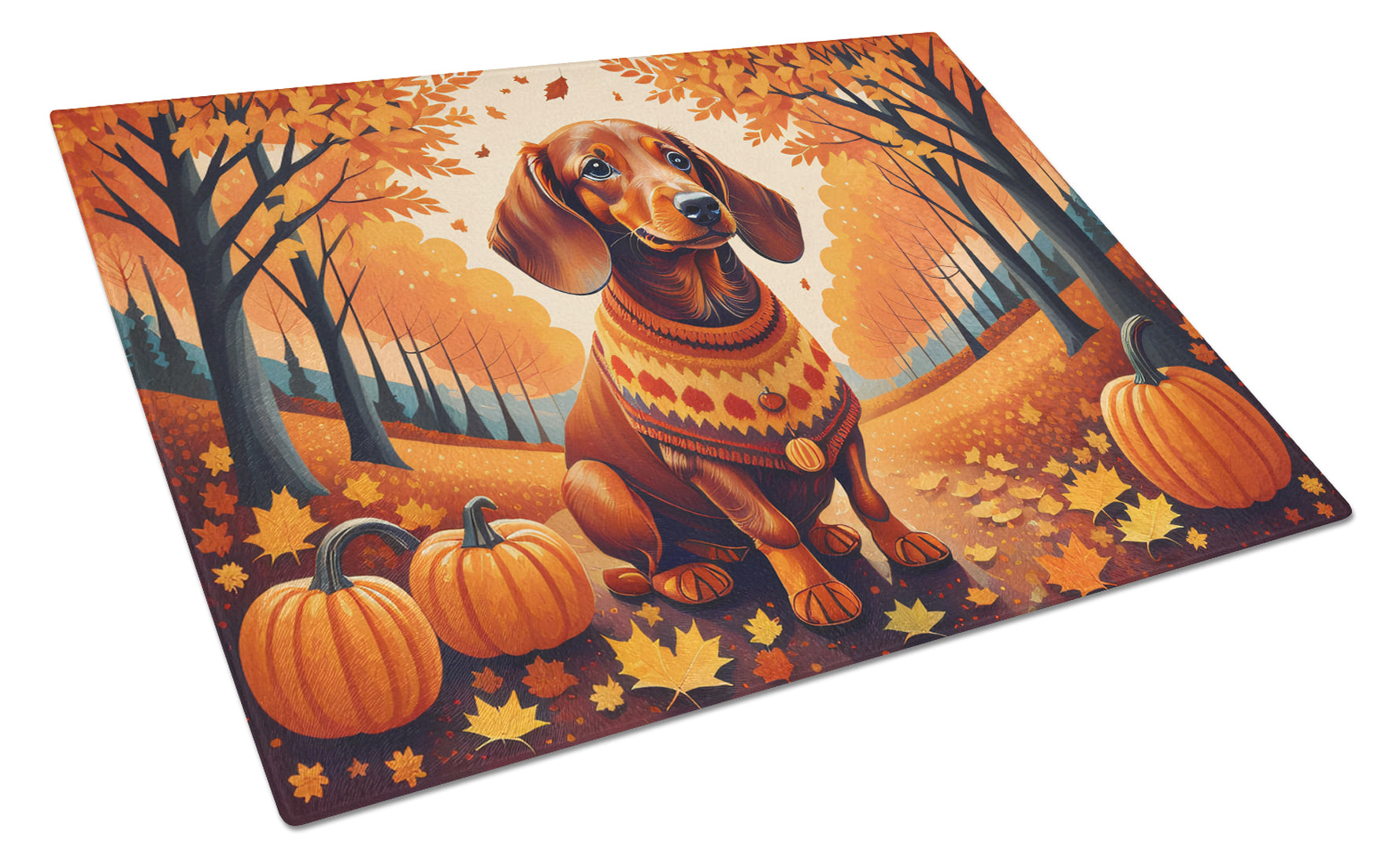 Buy this Dachshund Fall Glass Cutting Board