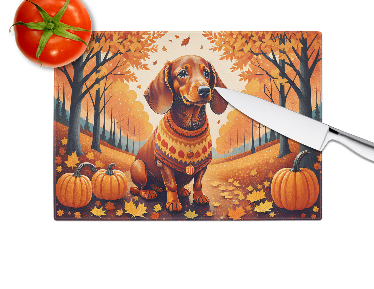 Dachshund Fall Glass Cutting Board