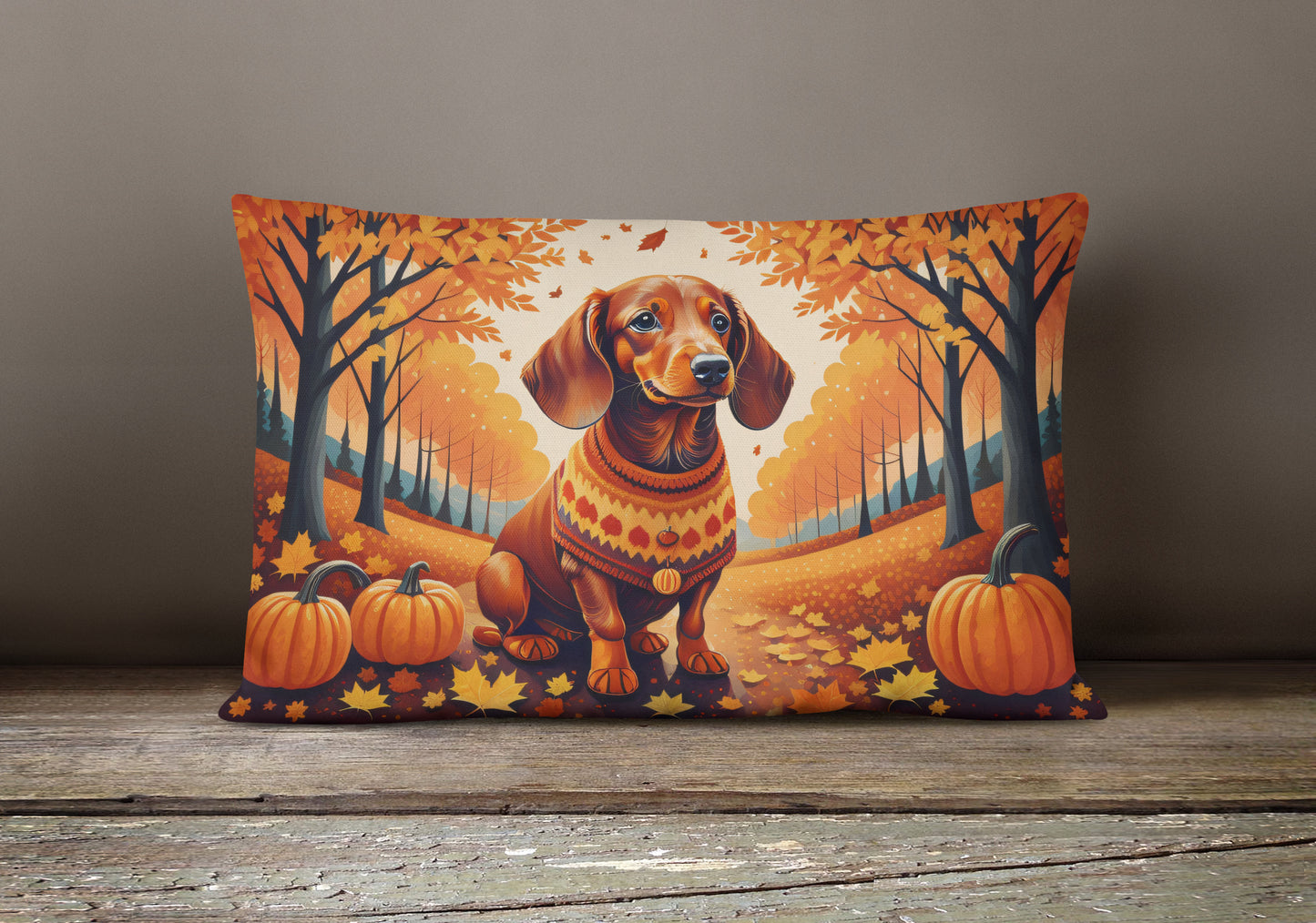 Dachshund Fall Throw Pillow