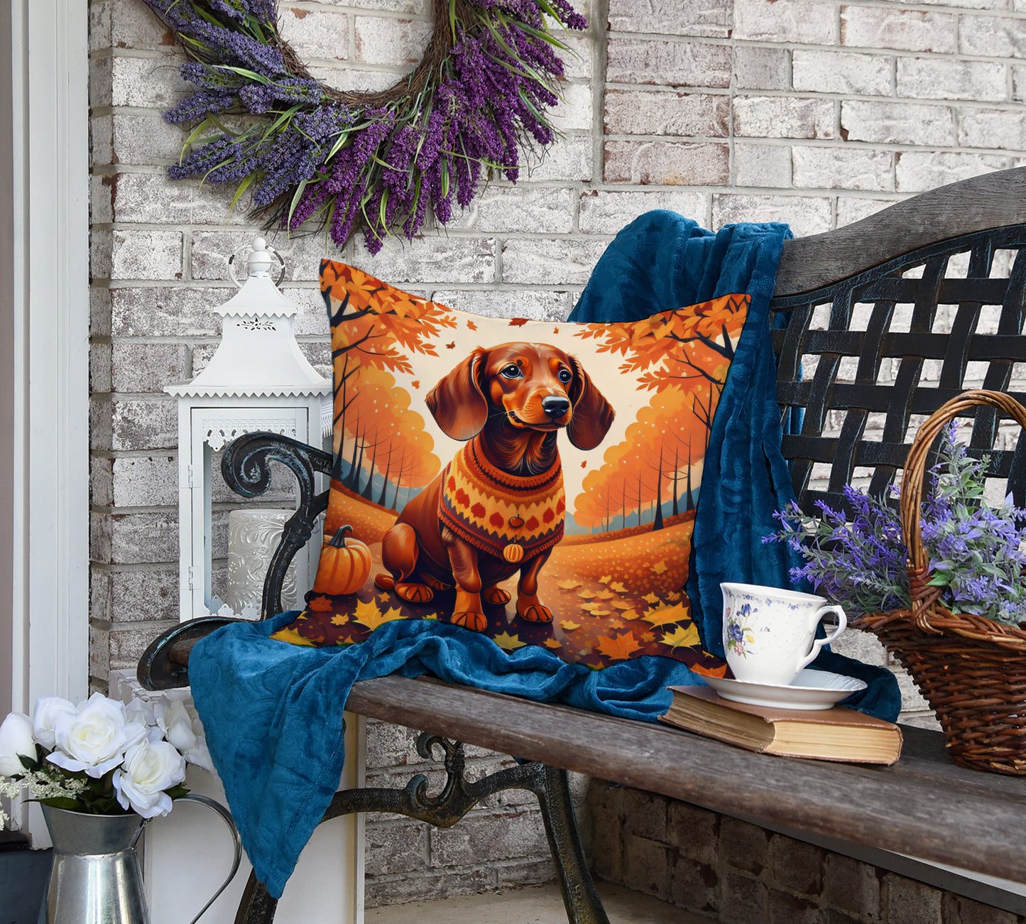 Dachshund Fall Throw Pillow