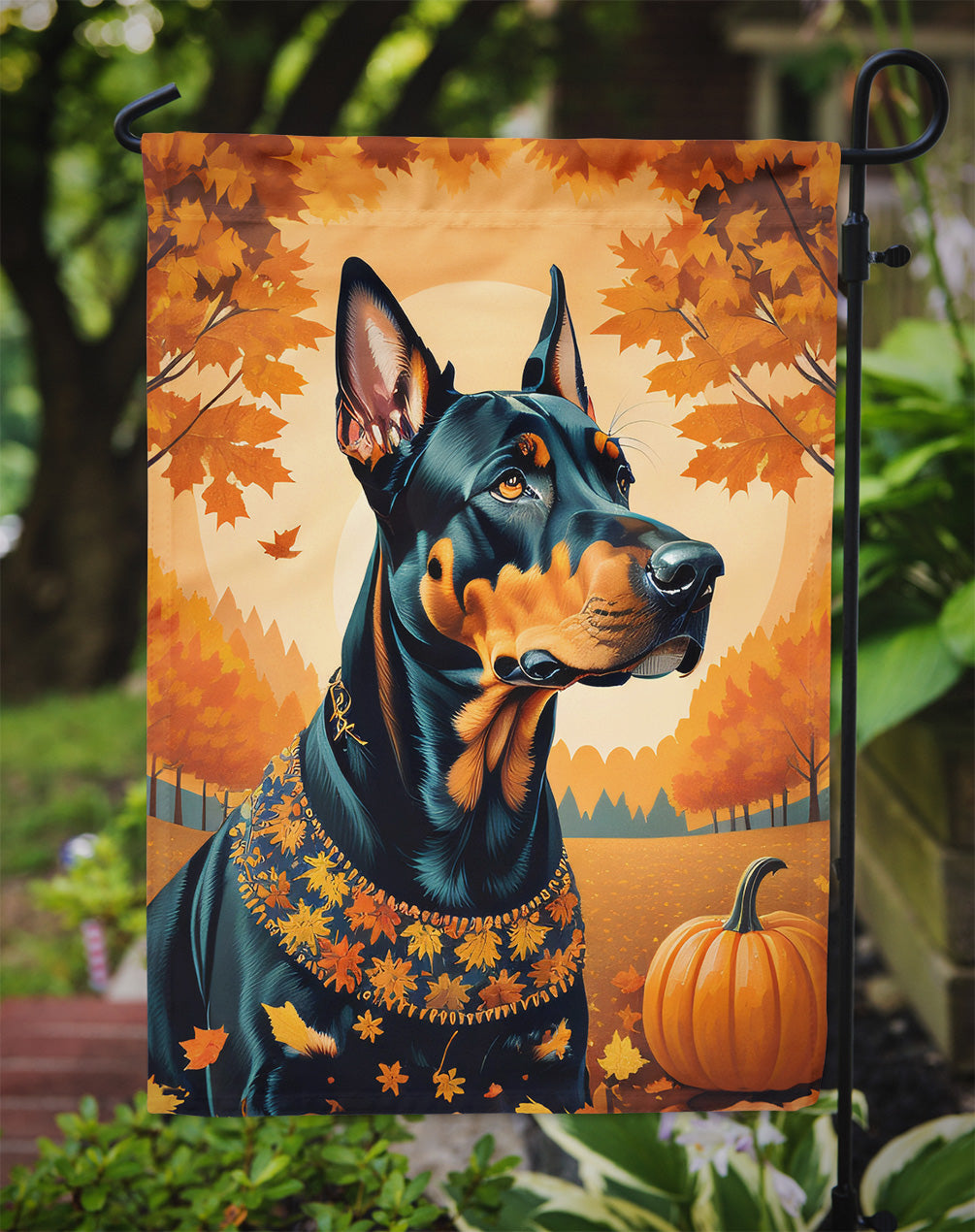 Doberman Pinscher Fall Garden Flag