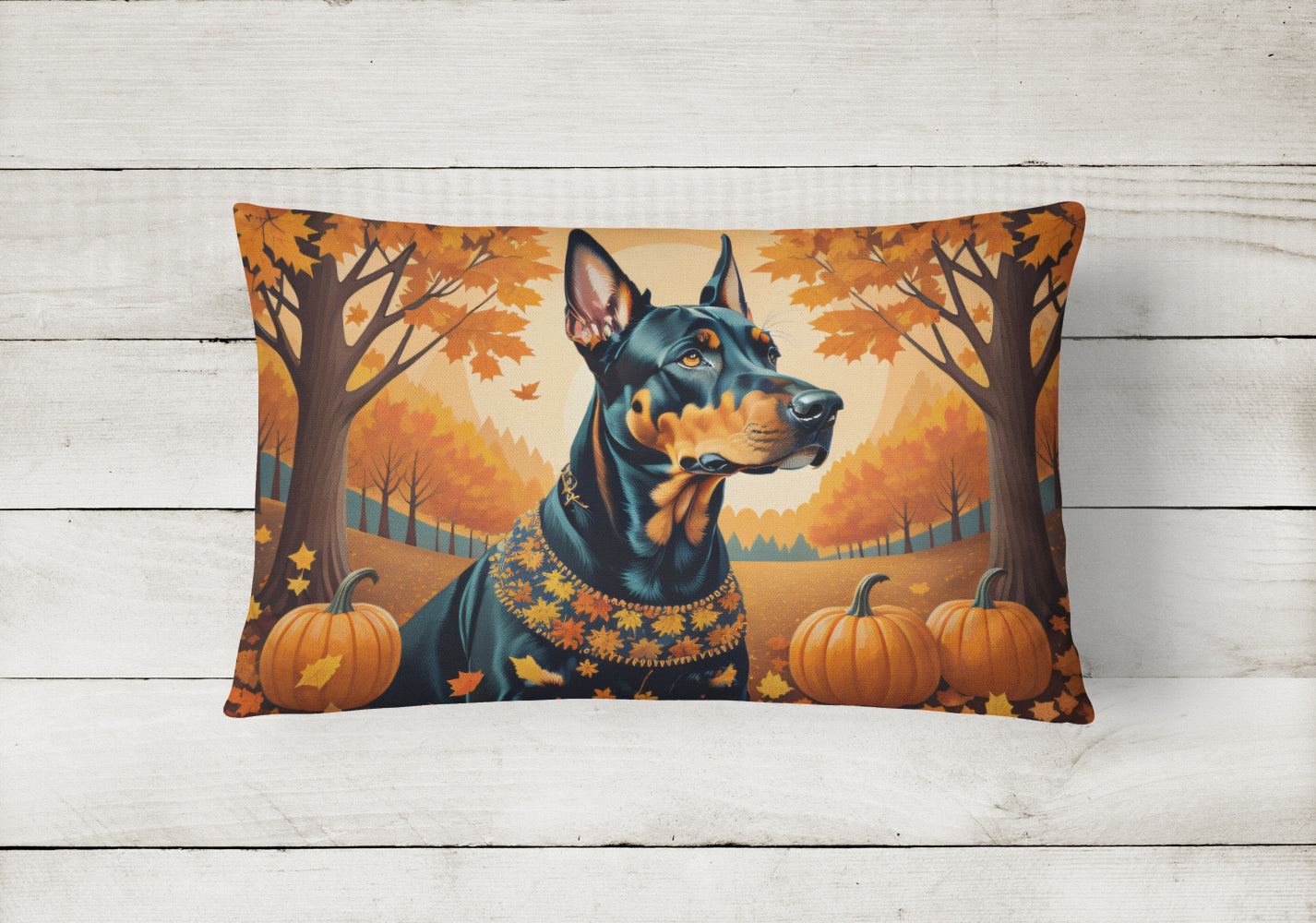 Doberman Pinscher Fall Throw Pillow