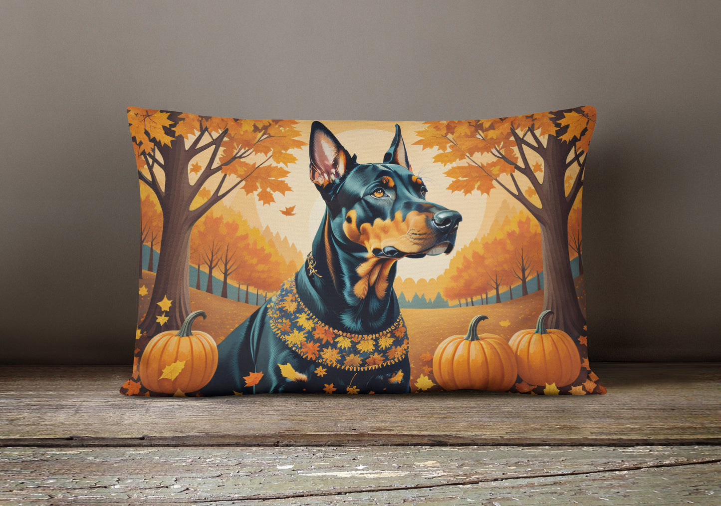 Doberman Pinscher Fall Throw Pillow