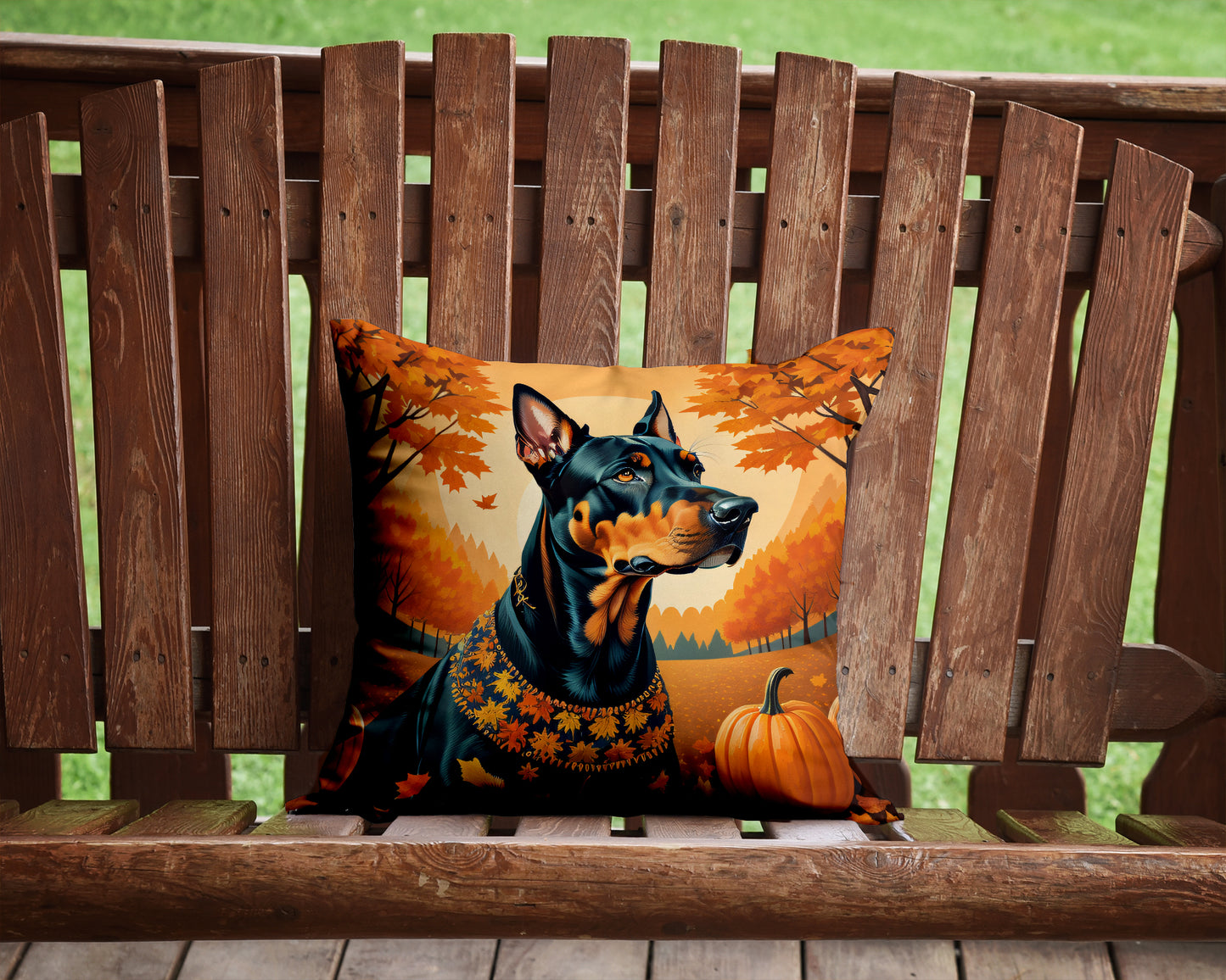 Doberman Pinscher Fall Throw Pillow