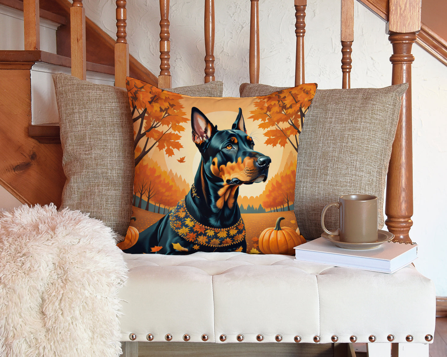 Doberman Pinscher Fall Throw Pillow