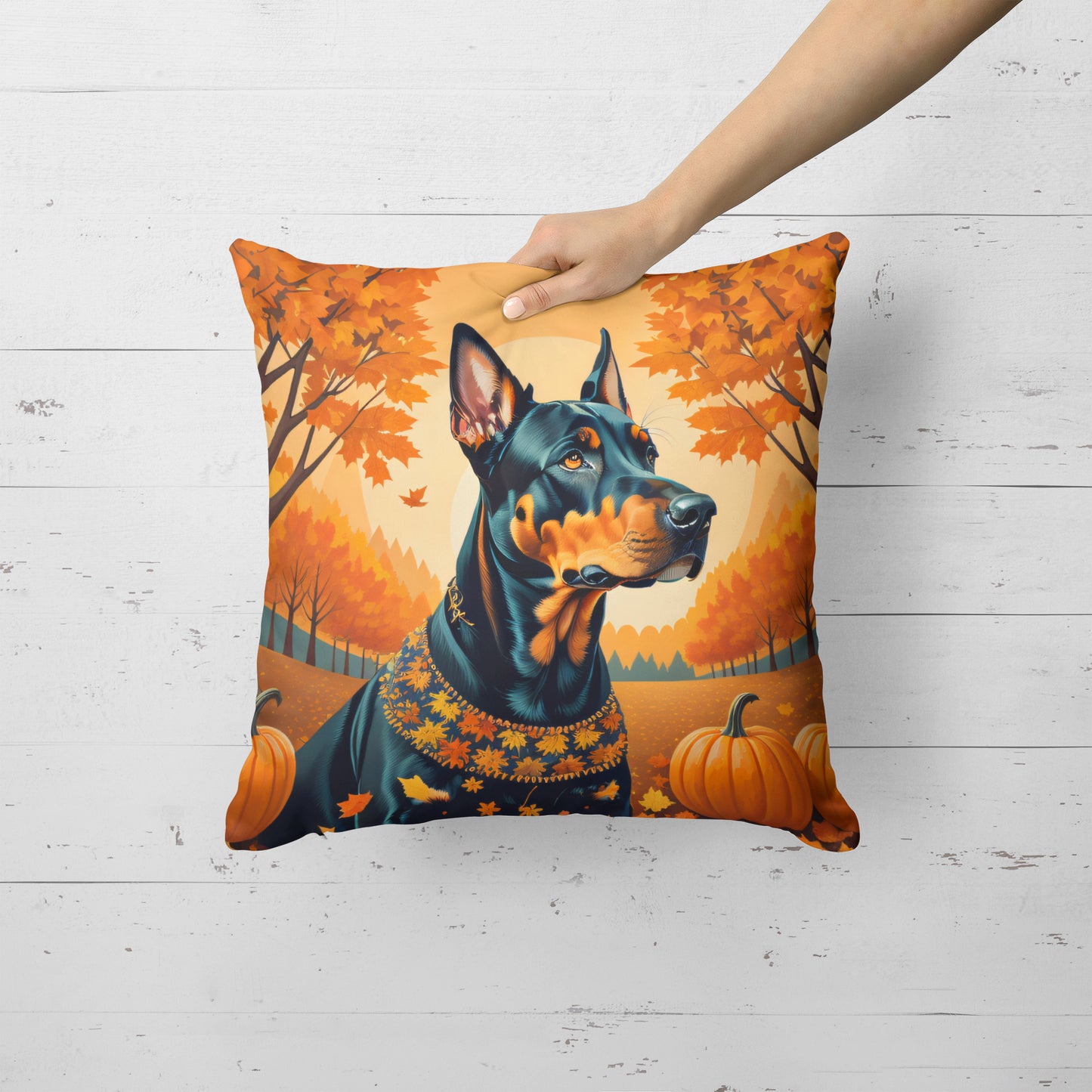 Doberman Pinscher Fall Throw Pillow