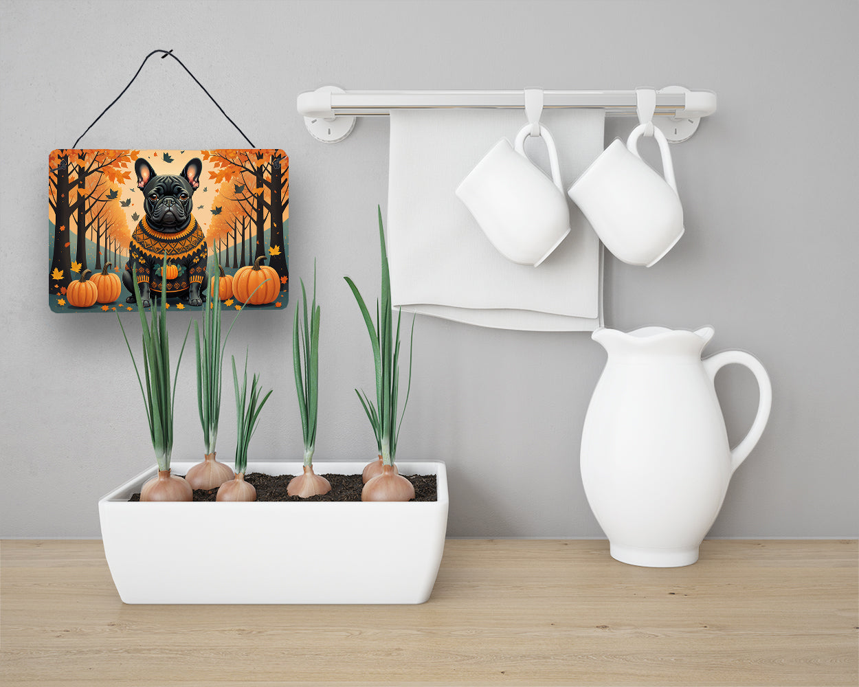 Black French Bulldog Fall Wall or Door Hanging Prints