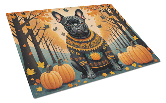 Buy this Black French Bulldog Fall Glass Cutting Board