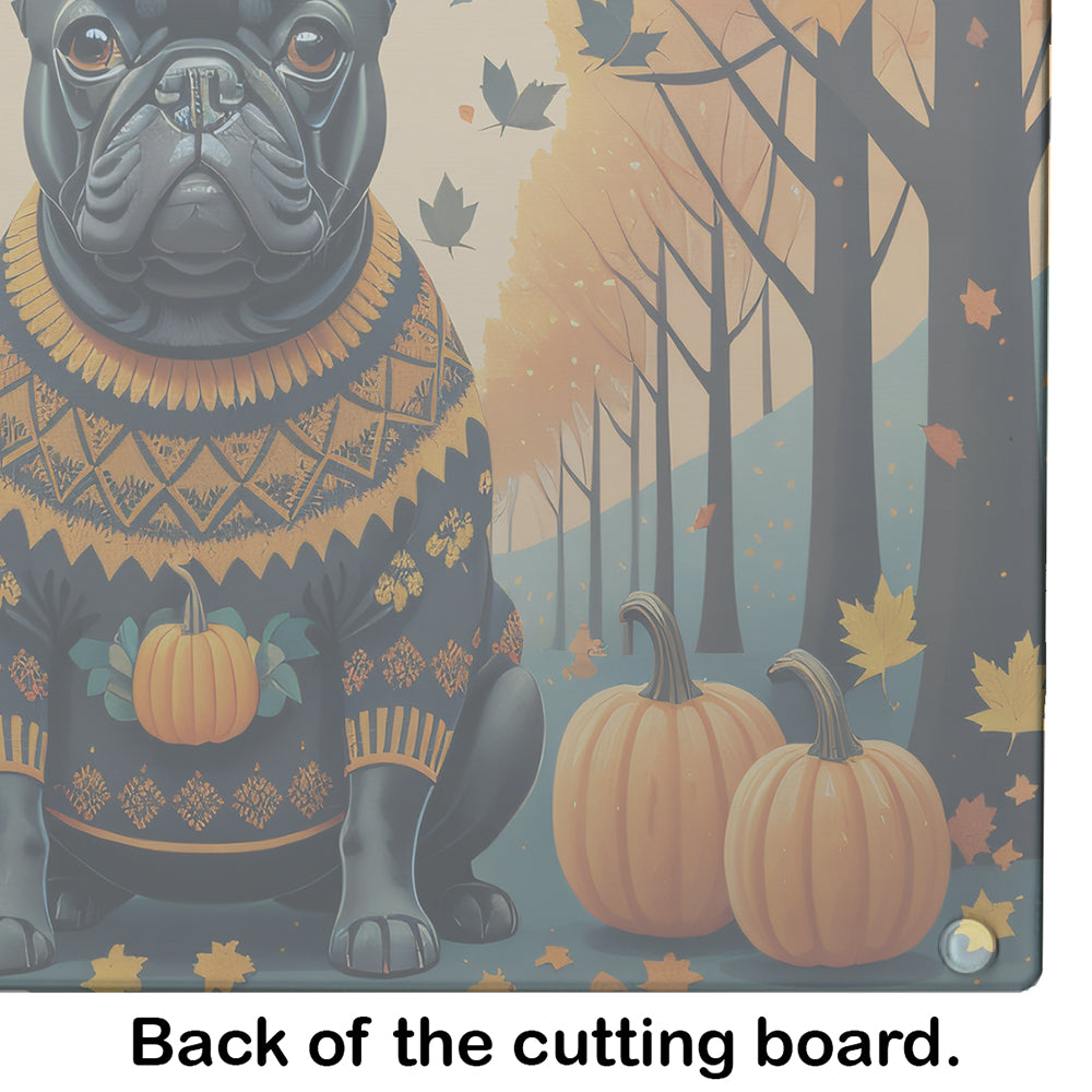 Black French Bulldog Fall Glass Cutting Board