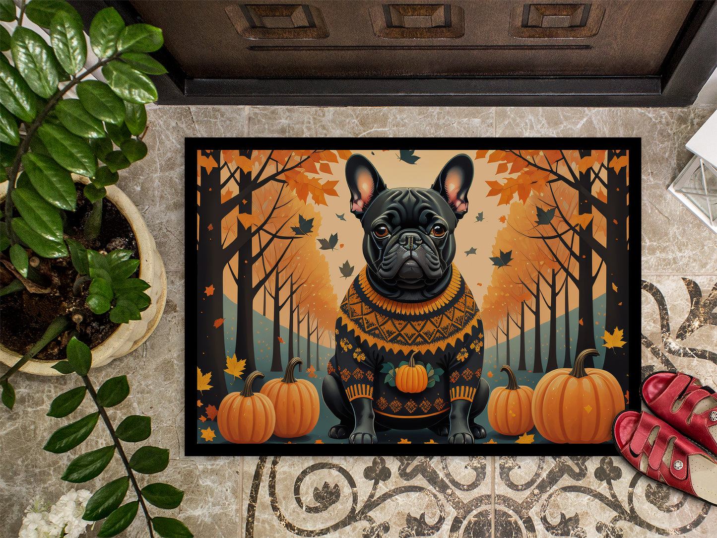 Black French Bulldog Fall Doormat