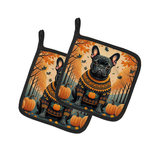 Buy this Black French Bulldog Fall Pair of Pot Holders