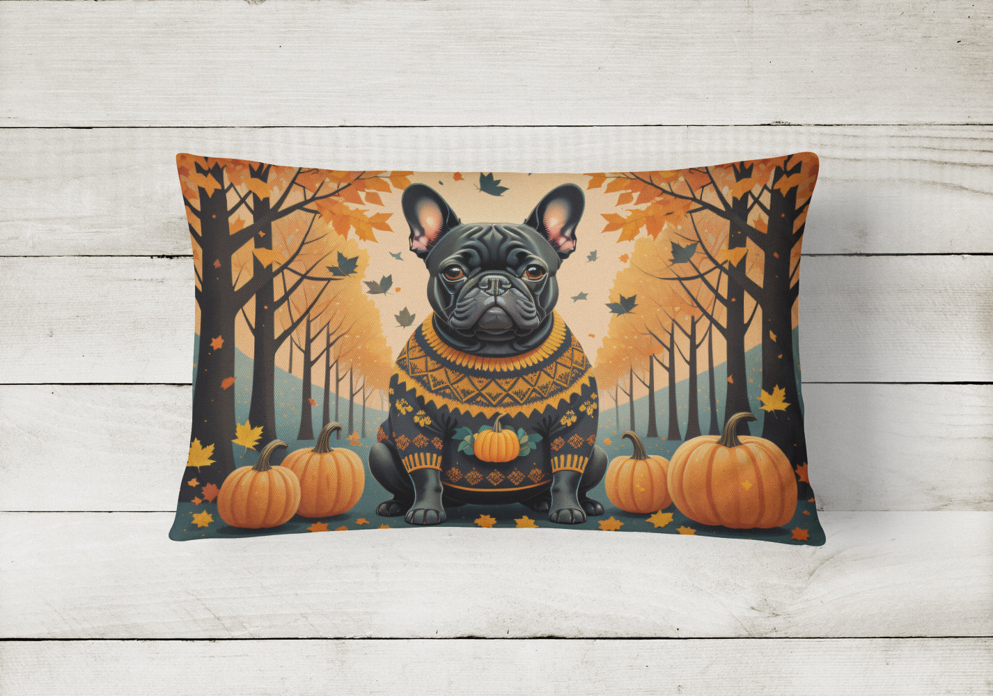 Black French Bulldog Fall Throw Pillow