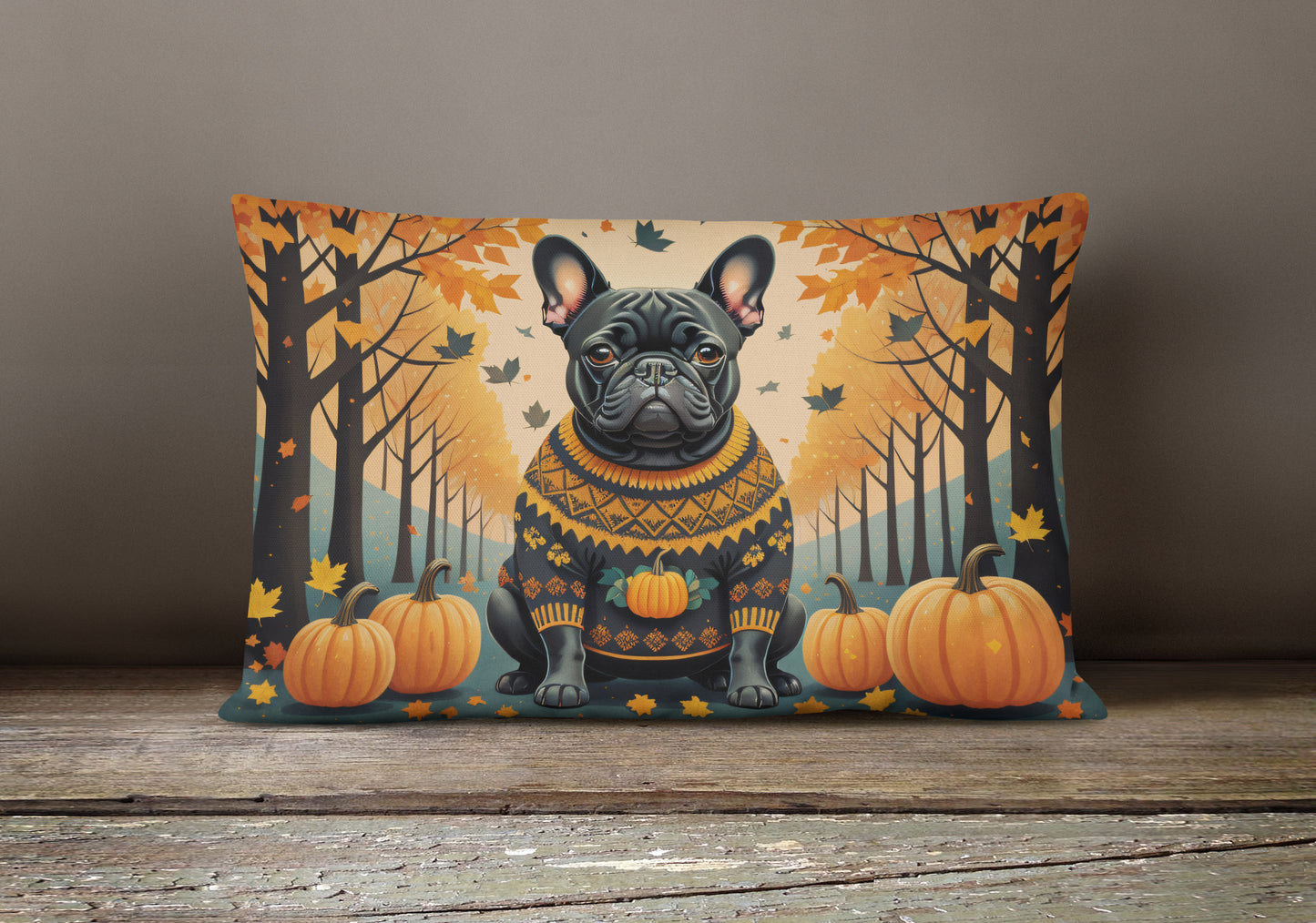 Black French Bulldog Fall Throw Pillow