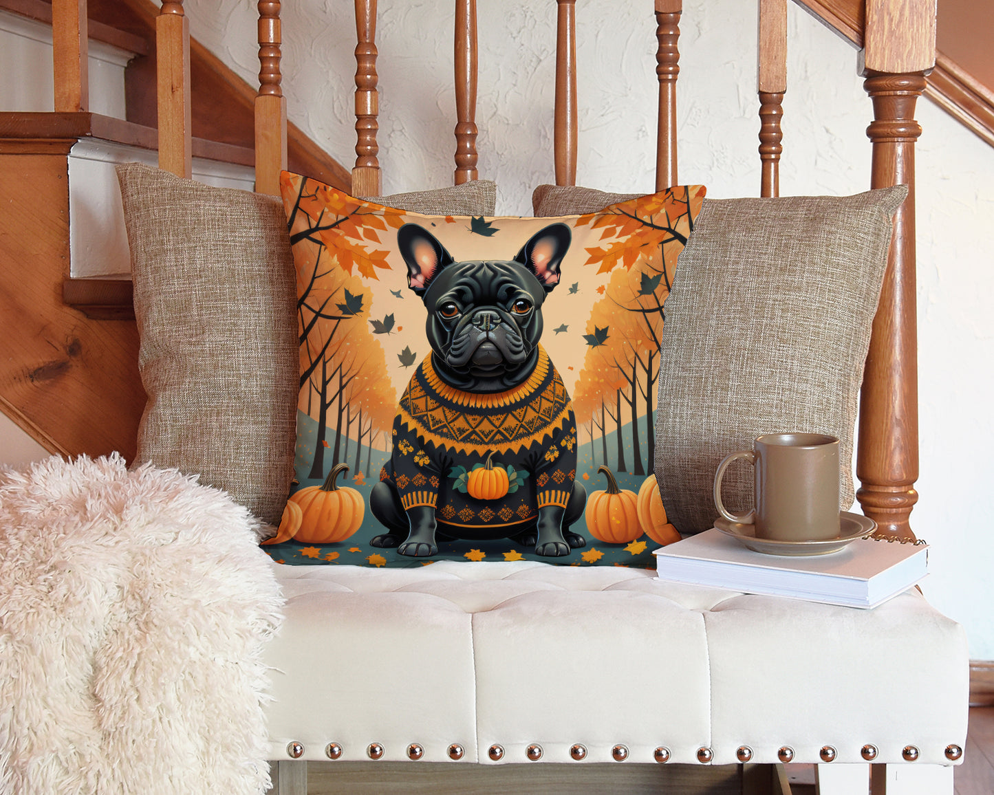 Black French Bulldog Fall Throw Pillow