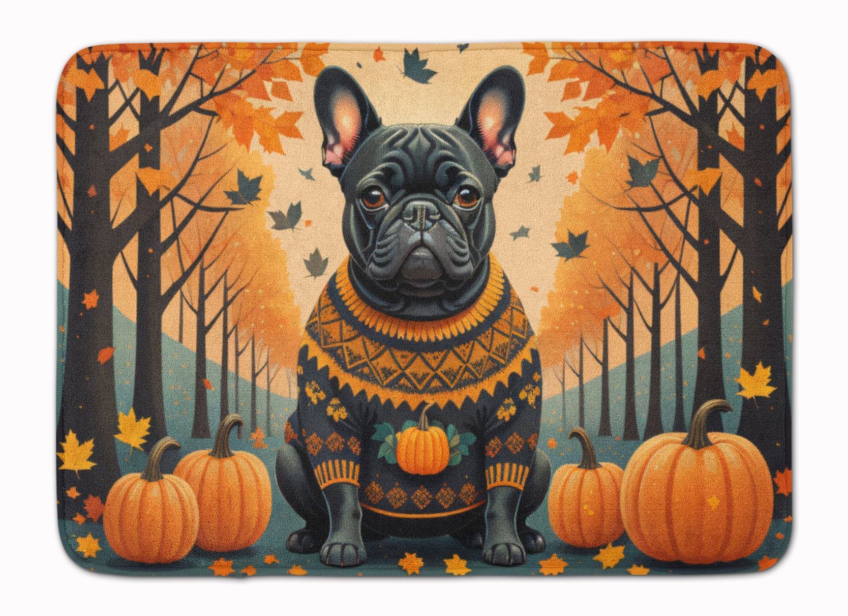 Buy this Black French Bulldog Fall Memory Foam Kitchen Mat