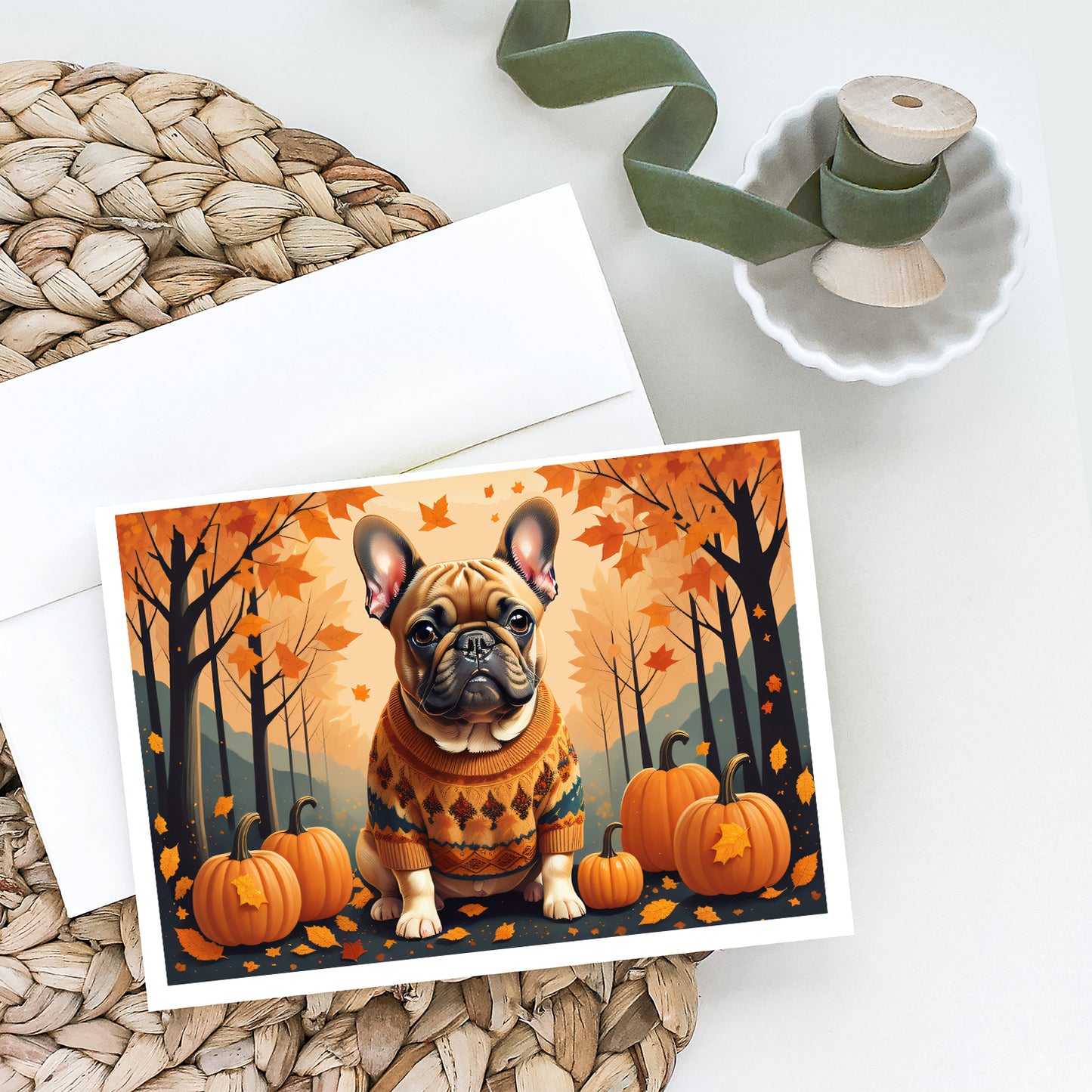 Fawn French Bulldog Fall Greeting Cards Pack of 8