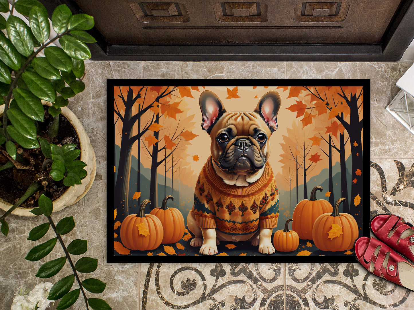 Fawn French Bulldog Fall Doormat