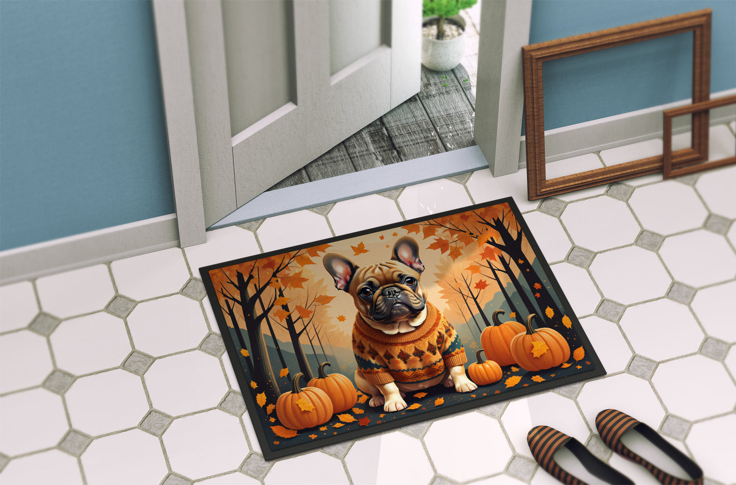 Fawn French Bulldog Fall Doormat