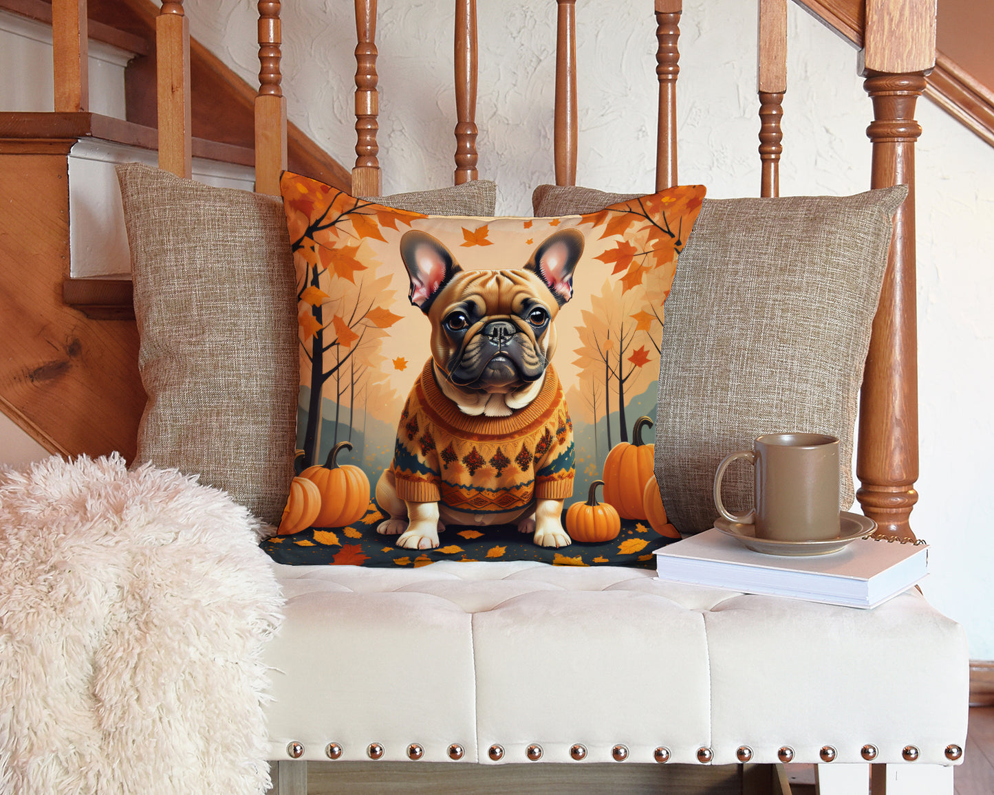 Fawn French Bulldog Fall Throw Pillow