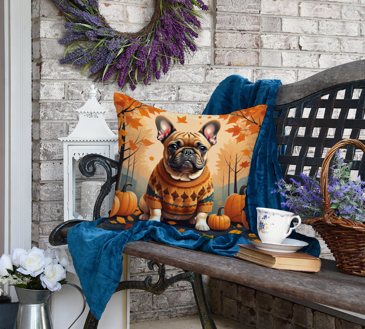 Fawn French Bulldog Fall Throw Pillow