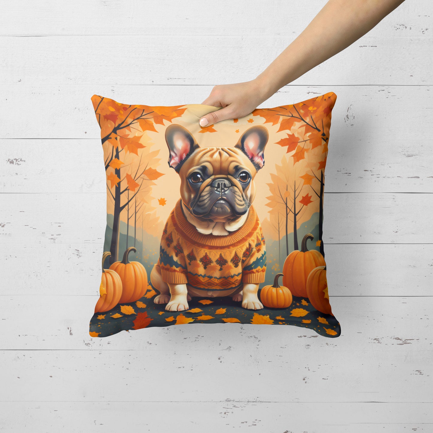 Fawn French Bulldog Fall Throw Pillow