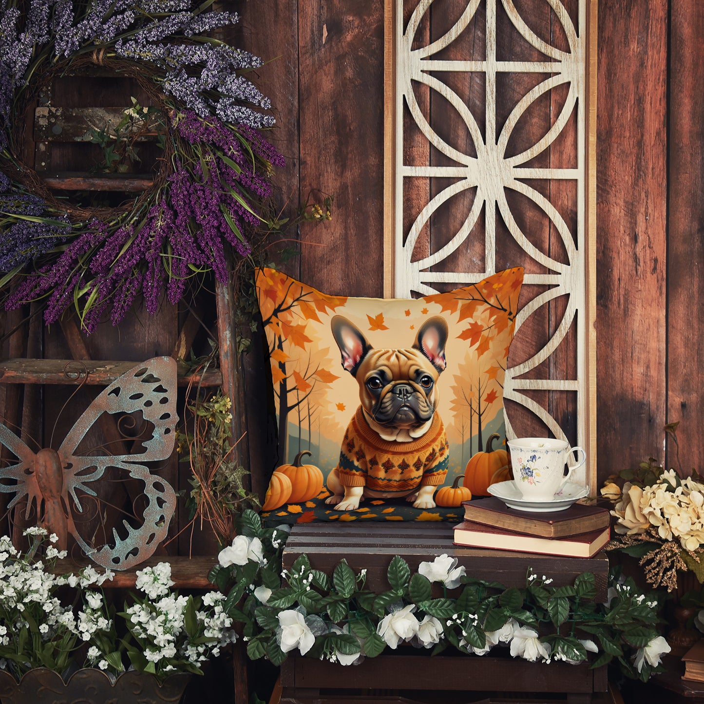 Fawn French Bulldog Fall Throw Pillow