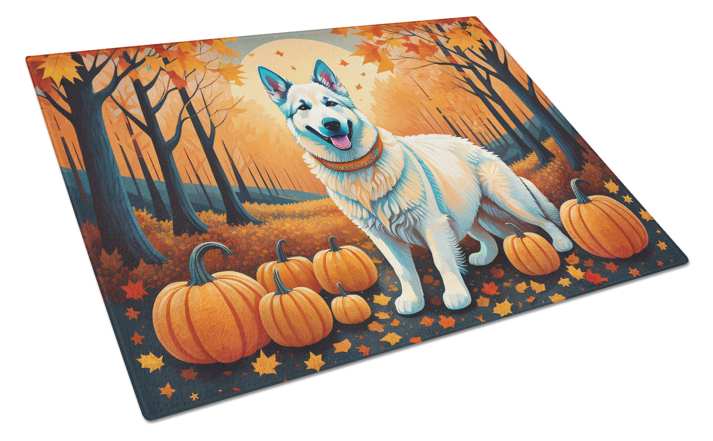 Buy this White German Shepherd Fall Glass Cutting Board