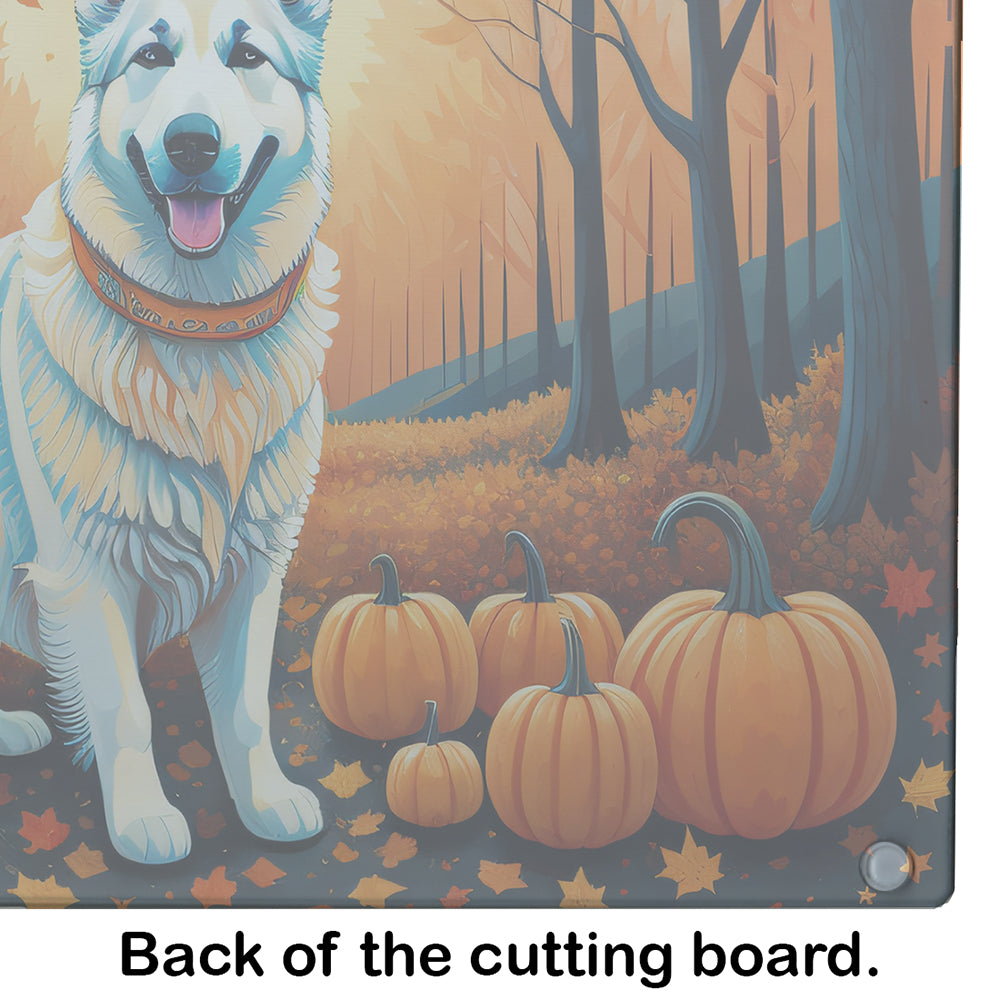 White German Shepherd Fall Glass Cutting Board