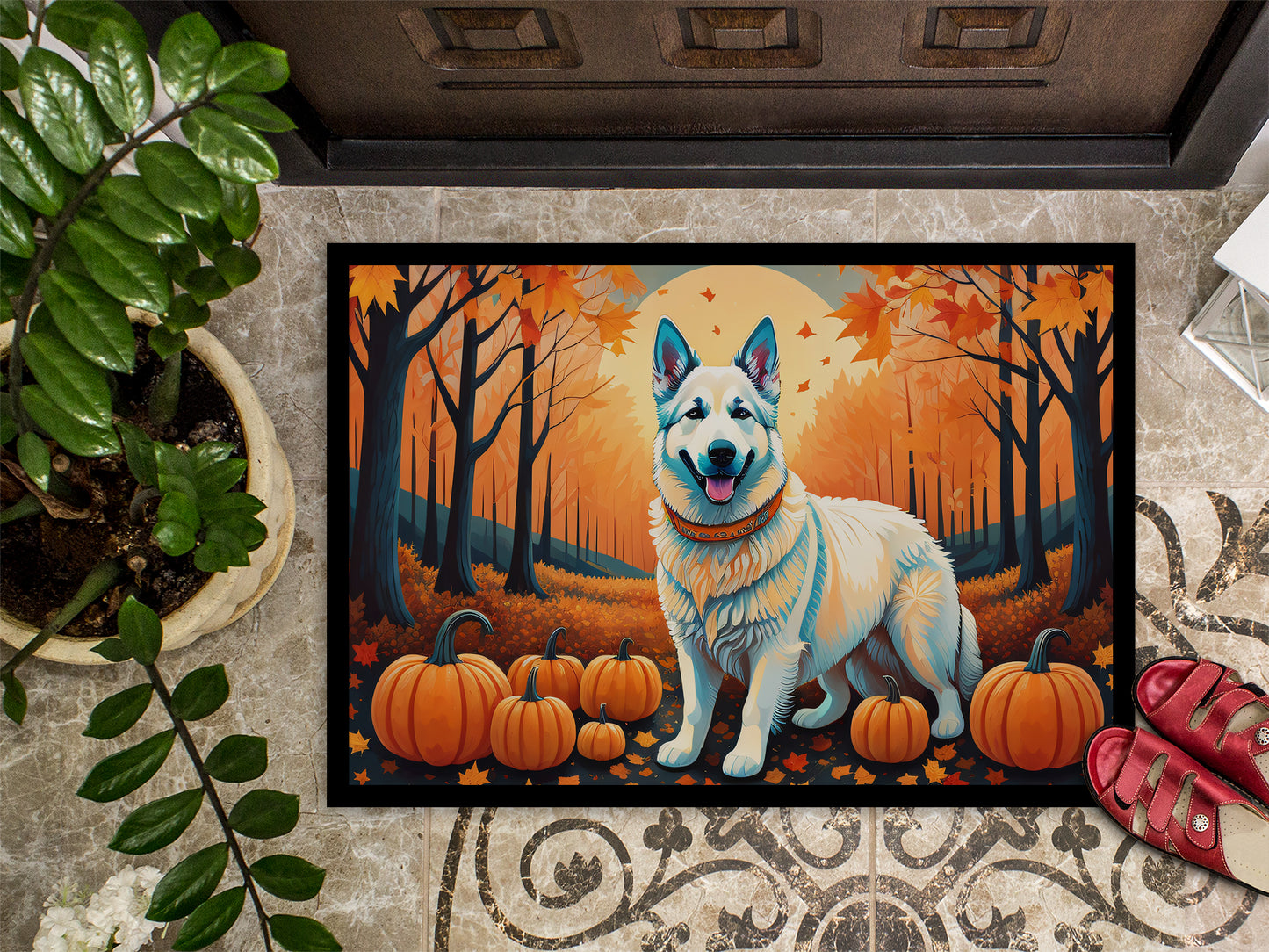 White German Shepherd Fall Doormat