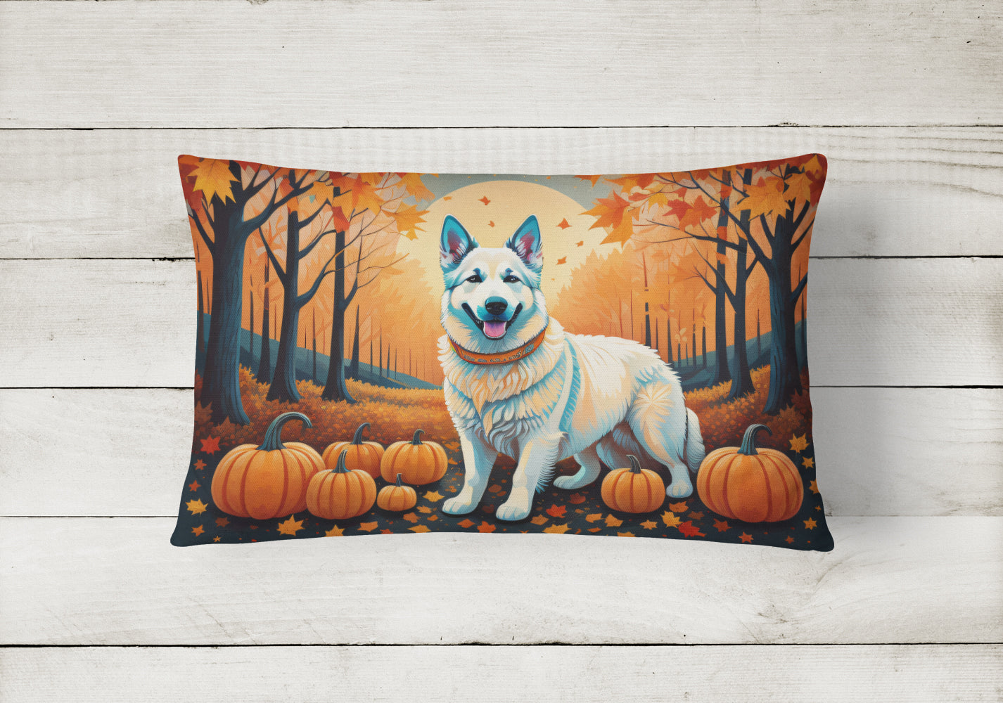 White German Shepherd Fall Throw Pillow