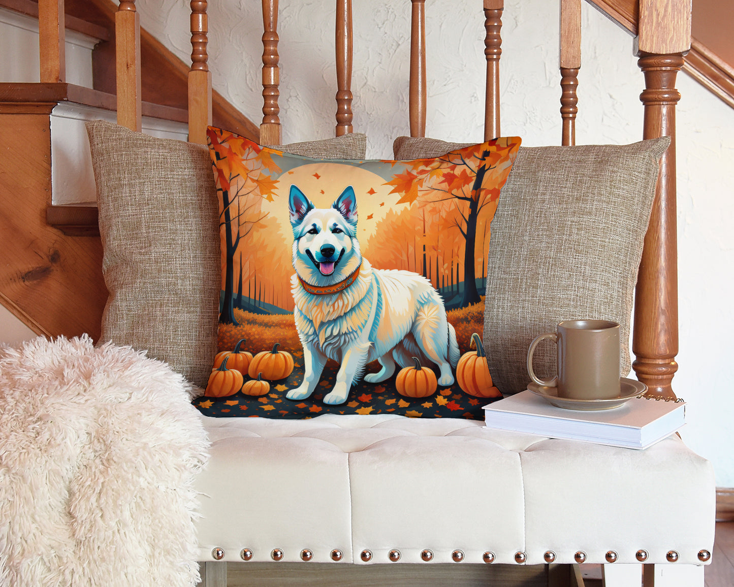 White German Shepherd Fall Throw Pillow